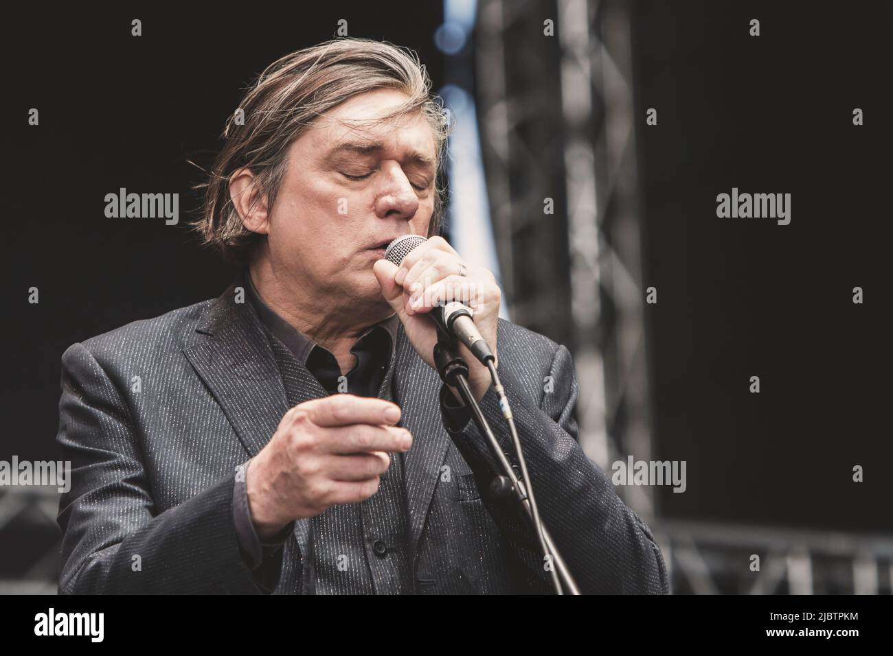 Blixa Bargeld of Einsturzende Neubauten performs on stage with his band at Haven festival in Copenhagen. (Photo by Valeria Magri / SOPA Images/Sipa USA) Stock Photo