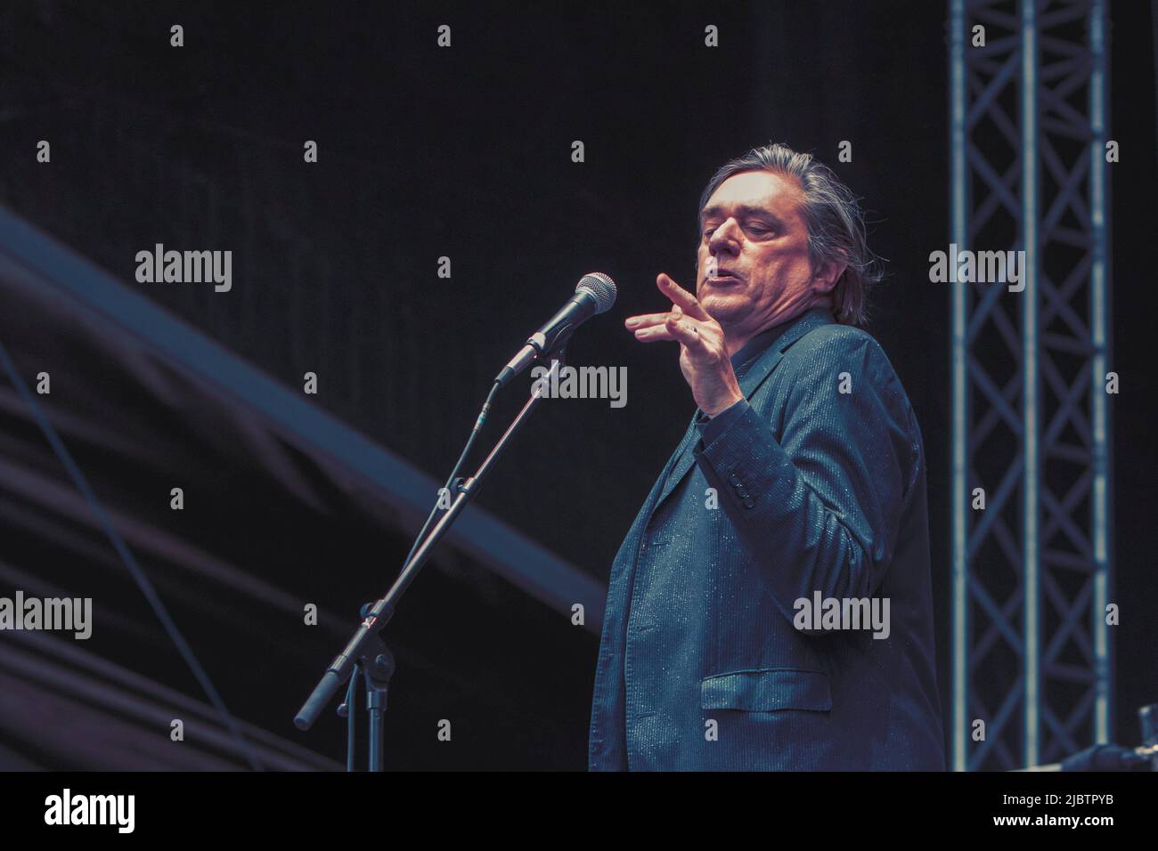 Copenhagen, Denmark. 11th Aug, 2018. Blixa Bargeld of Einsturzende Neubauten performs on stage with his band at Haven festival in Copenhagen. (Photo by Valeria Magri/SOPA Images/Sipa USA) Credit: Sipa USA/Alamy Live News Stock Photo