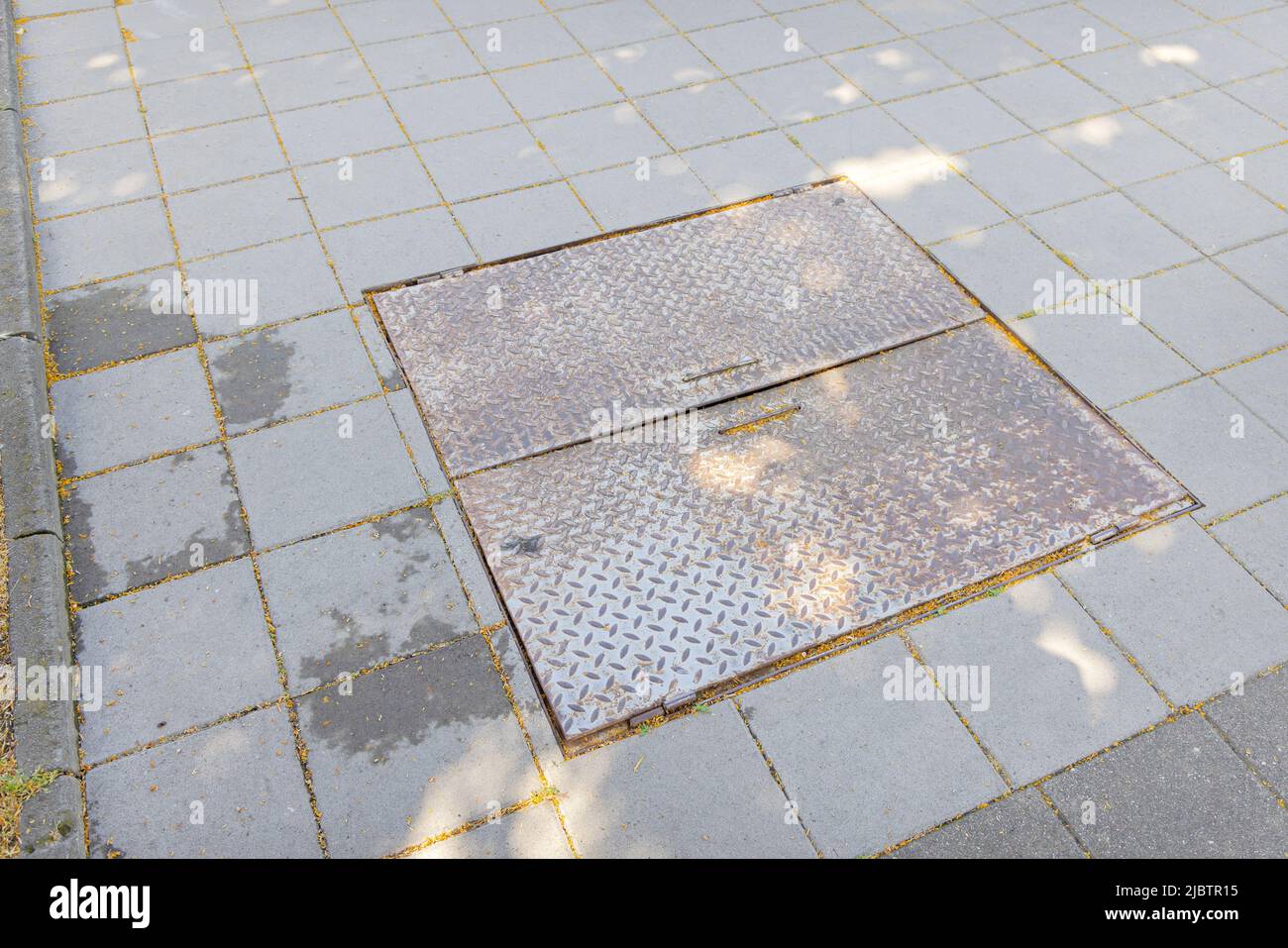 Sidewalk Inspection Access Double Metal Door Hatch Closed Stock Photo