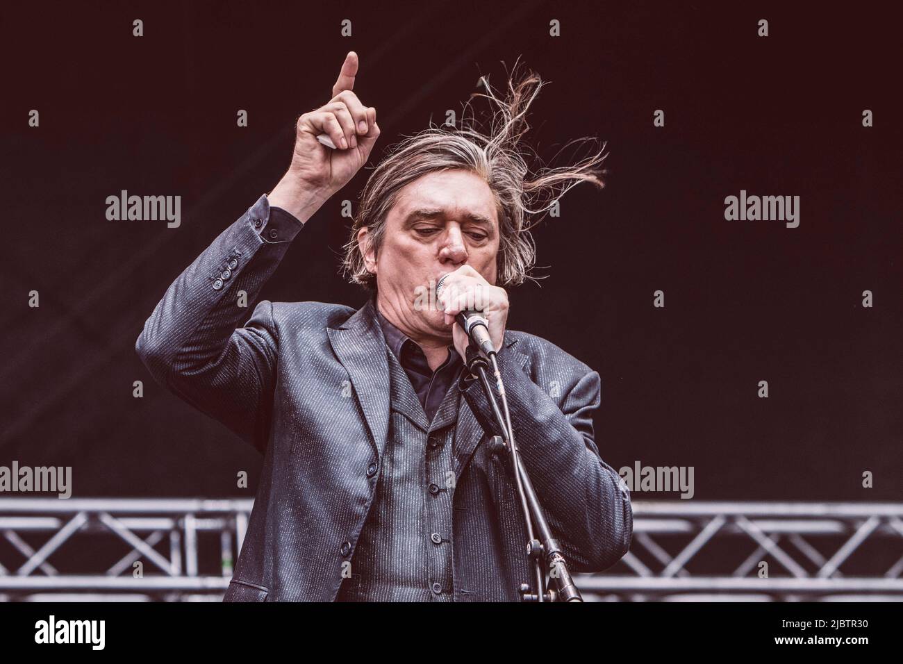 Copenhagen, Denmark. 11th Aug, 2018. Blixa Bargeld of Einsturzende Neubauten performs on stage with his band at Haven festival in Copenhagen. (Photo by Valeria Magri/SOPA Images/Sipa USA) Credit: Sipa USA/Alamy Live News Stock Photo