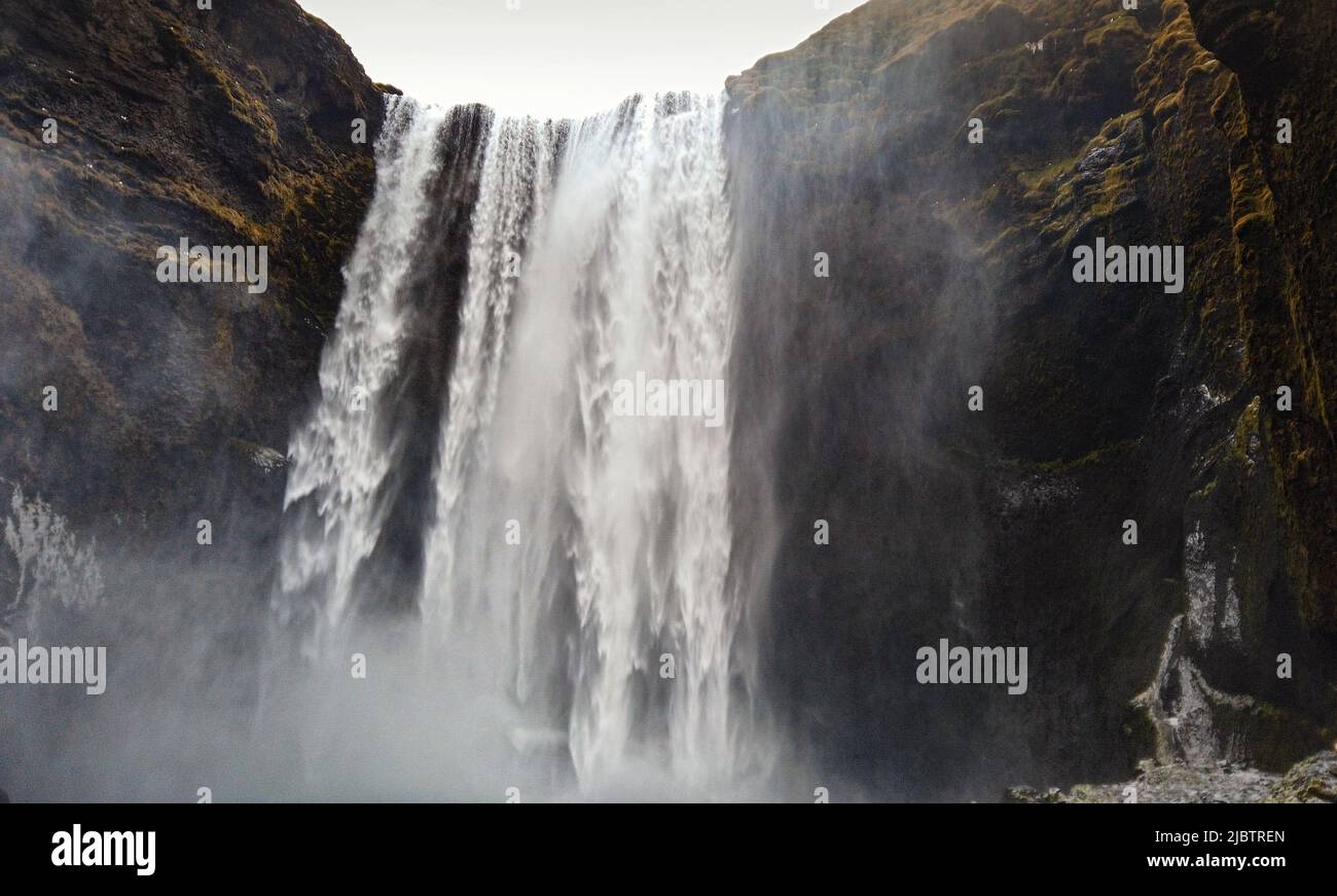 The Skogafoss waterfall in winter, Iceland. Stock Photo