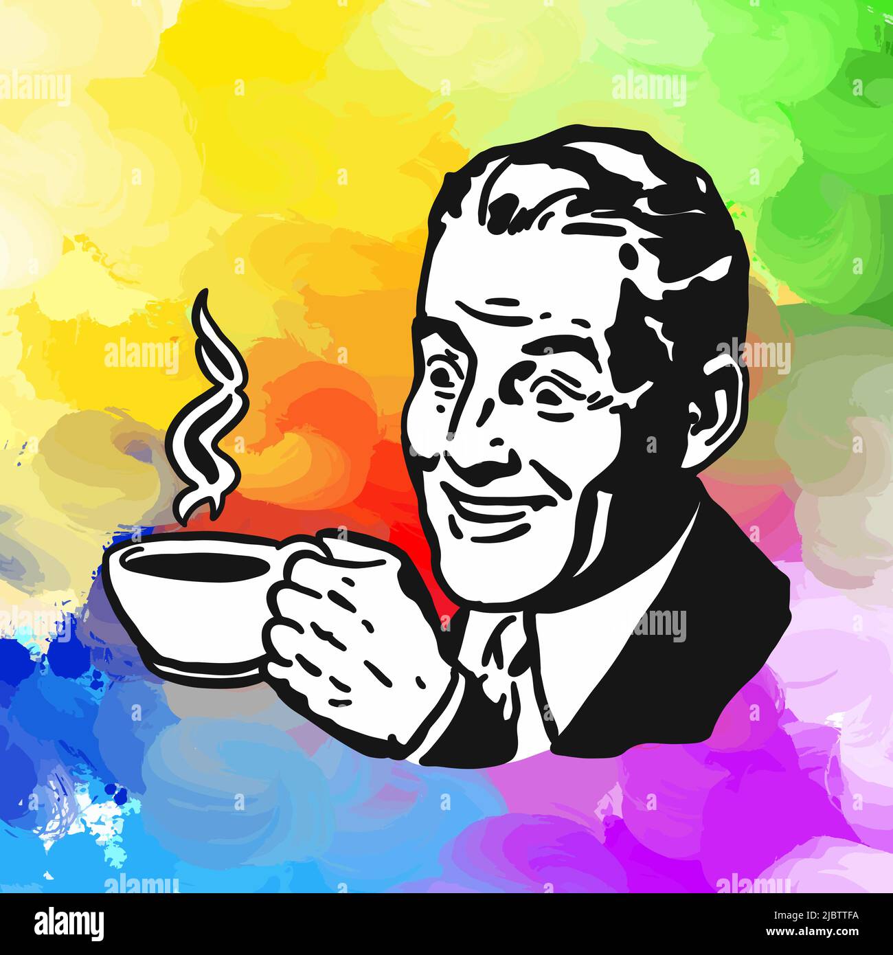 Coffee Icon Man. Real drawing by hand. Colorful vector sign. Stock Vector