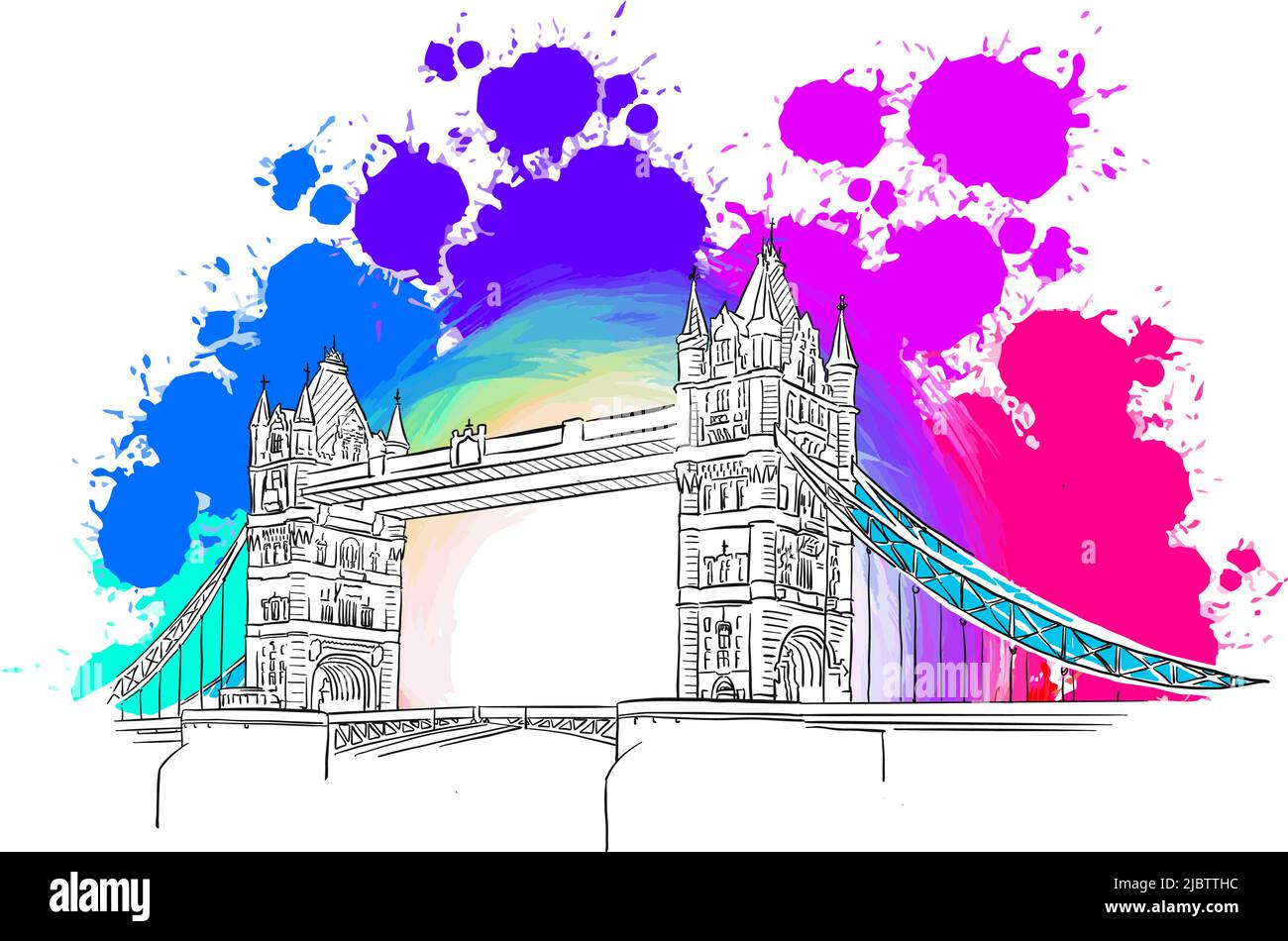 London Bridge Drawing. Real drawing by hand. Colorful vector sign. Stock Vector