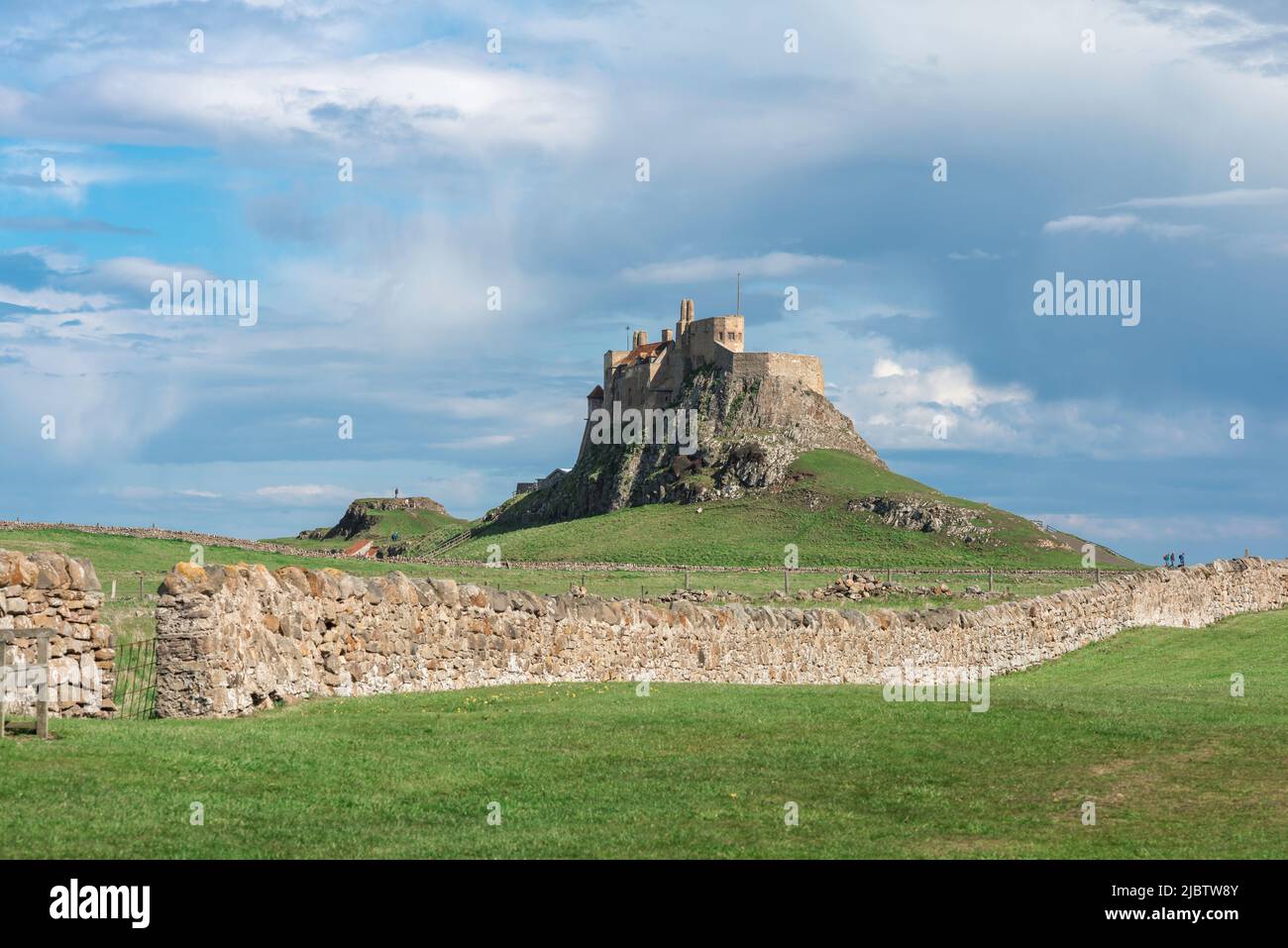 Northumberland castle, view in late spring of Lindisfarne Castle, a 16th century castle sited on Holy Island (Lindisfarne), Northumberland coast, UK Stock Photo