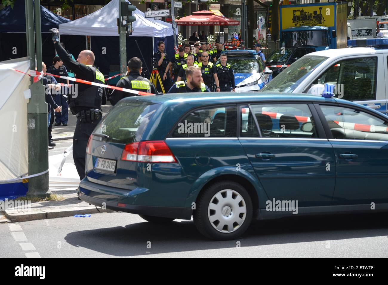 Berlin, Germany - June 8, 2022 - Car drives into crowd in the centre of ...