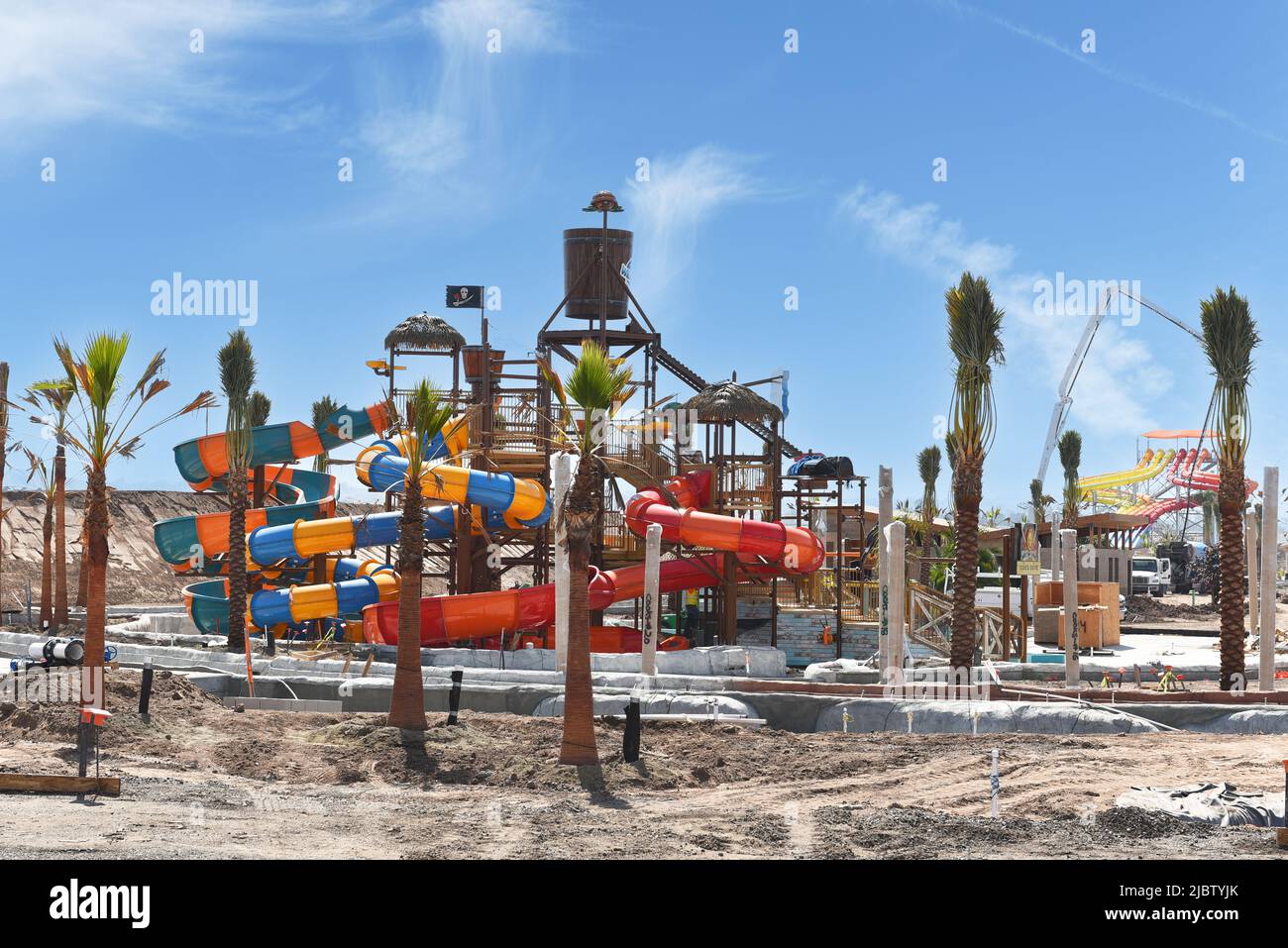IRVINE, CALIFORNIA -6 JUNE 2022: Construction at Wild Rivers Water Park at the Orange County Great Park. Stock Photo