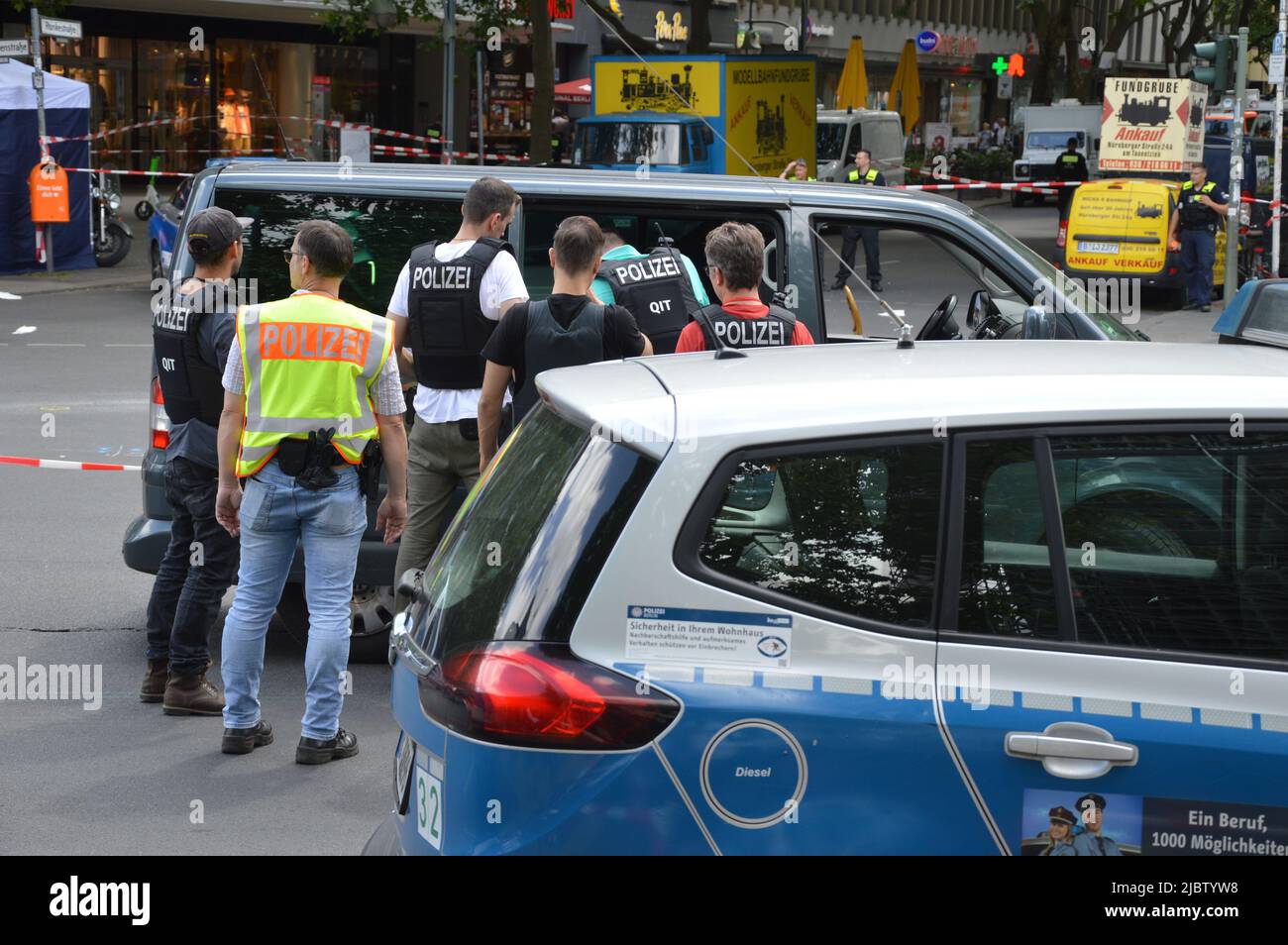 Berlin, Germany - June 8, 2022 - Car drives into crowd in the centre of ...
