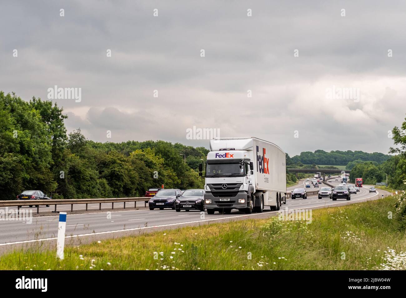 M40 Motorway near Warwick Services passing through Warwickshire, UK. Stock Photo