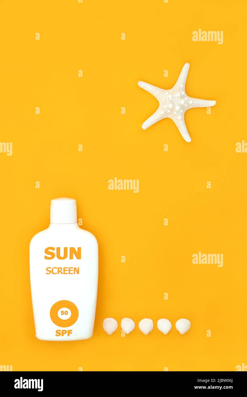 Suntan lotion sun screen factor 50 bottle for UV summer sunbathing skin