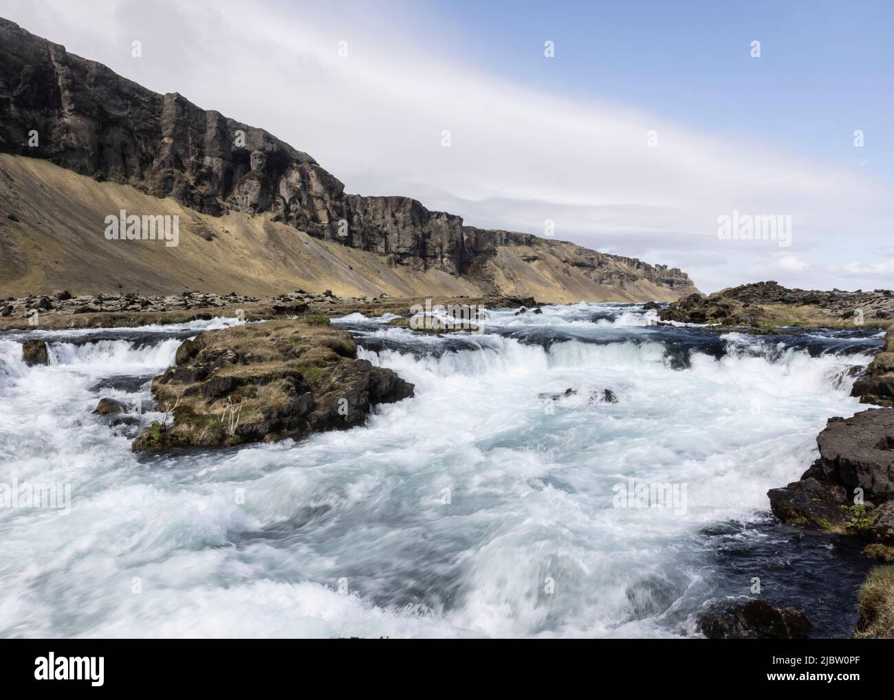 A waterfall by the side of the road in South Iceland Stock Photo