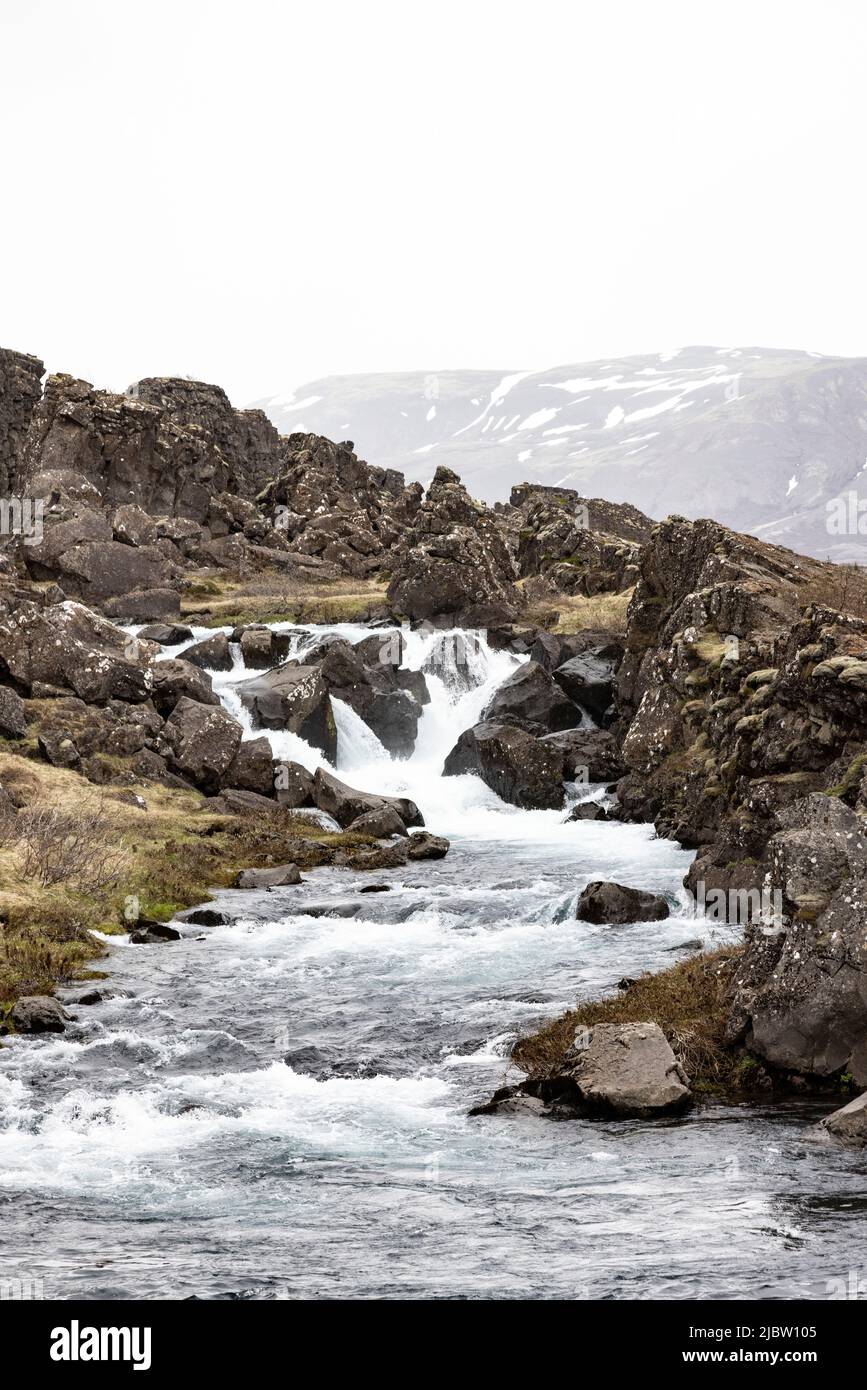 A waterfall near Oxararfoss Iceland Stock Photo