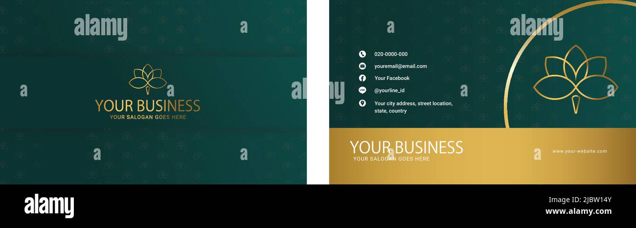 Businees card dark green with gold style print template Stock Vector