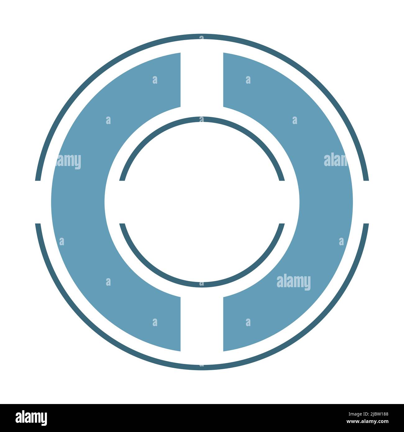 3 thin and wide circles cut into parts, one ring inside another, aim icon. Shades of blue, flat design on white background vector illustration. Stock Vector