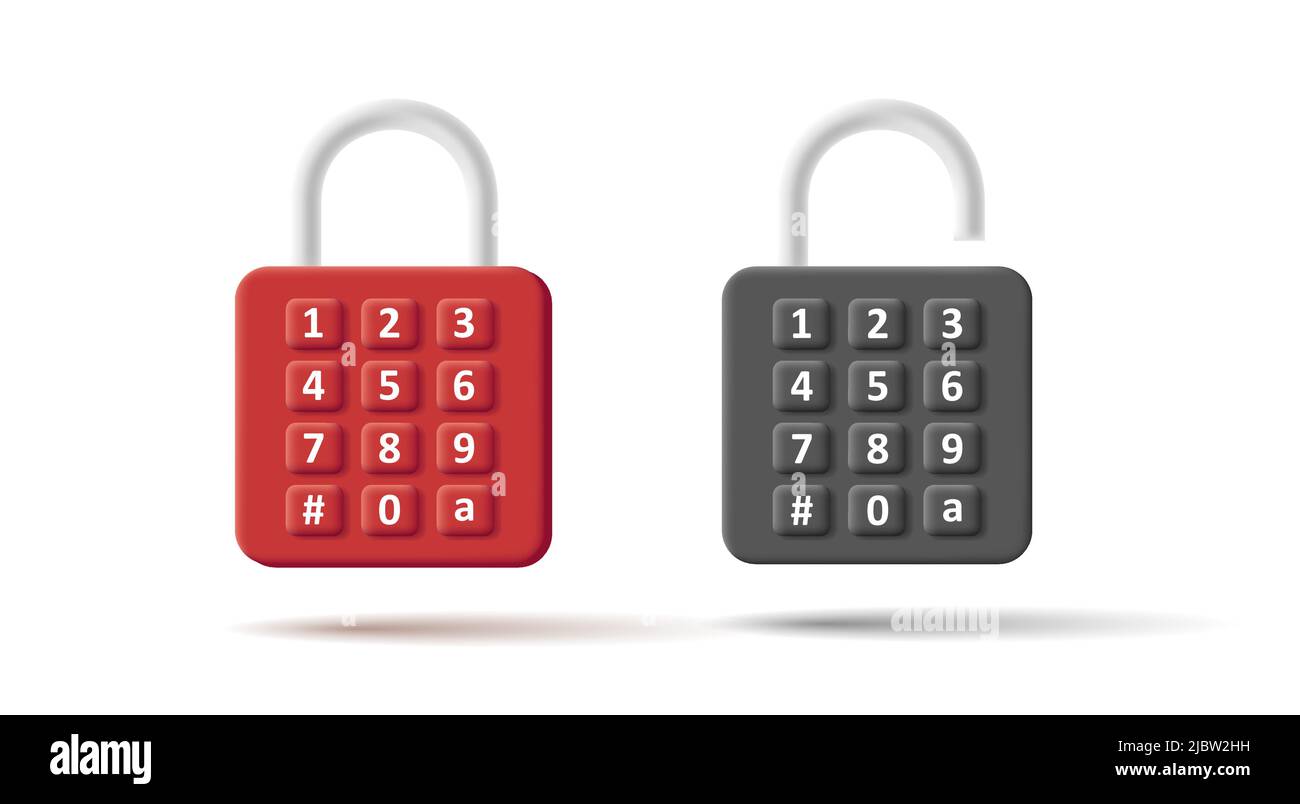 3d icon of padlock with code lock of buttons with numbers combination. Vector illustration Stock