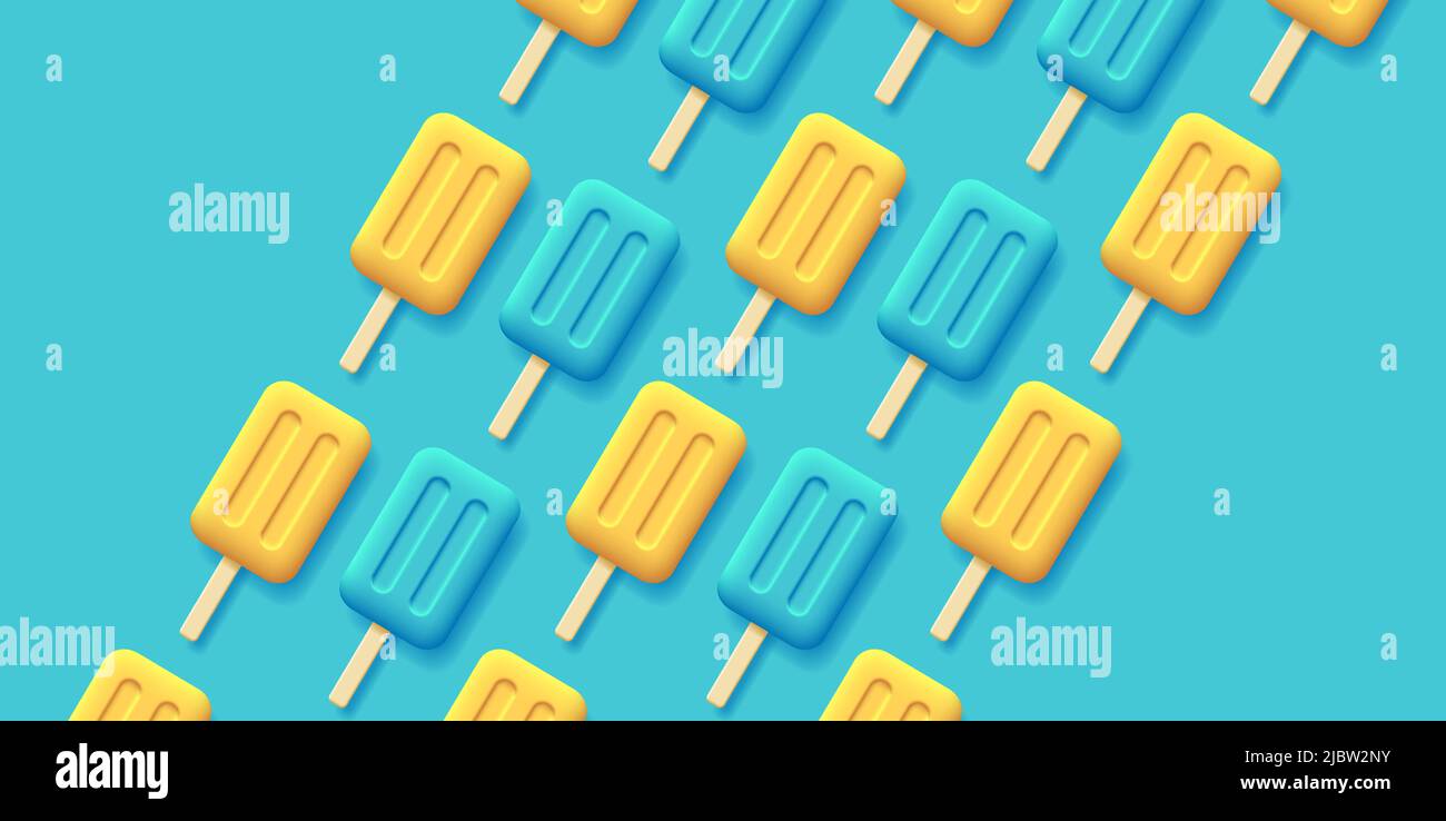 Background with 3d ice cream pattern, stripe of sweets. Vector