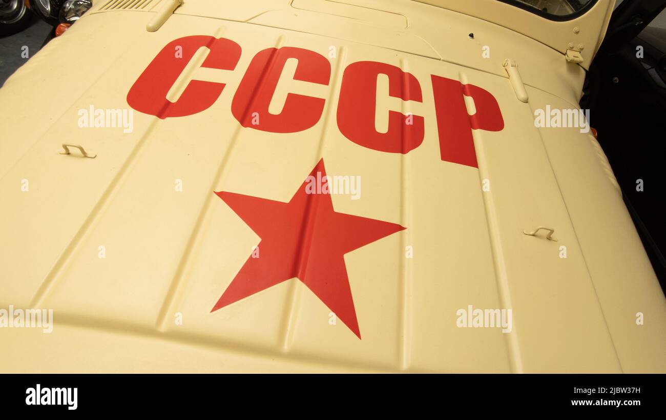 Bordeaux , Aquitaine  France - 05 19 2022 : CCCP symbol text and sign russia Communist icon on military uaz car Stock Photo