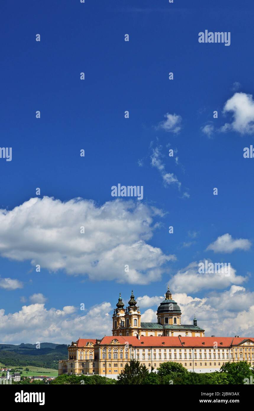 Iconic Melk monastery in Austria, vertical Stock Photo