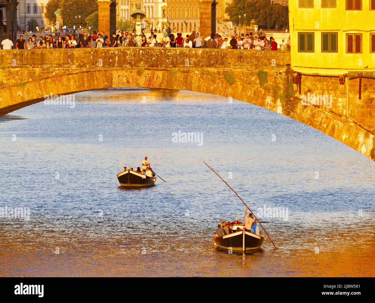 Ponte Vecchio during the golden light of sunset in the summer Stock Photo