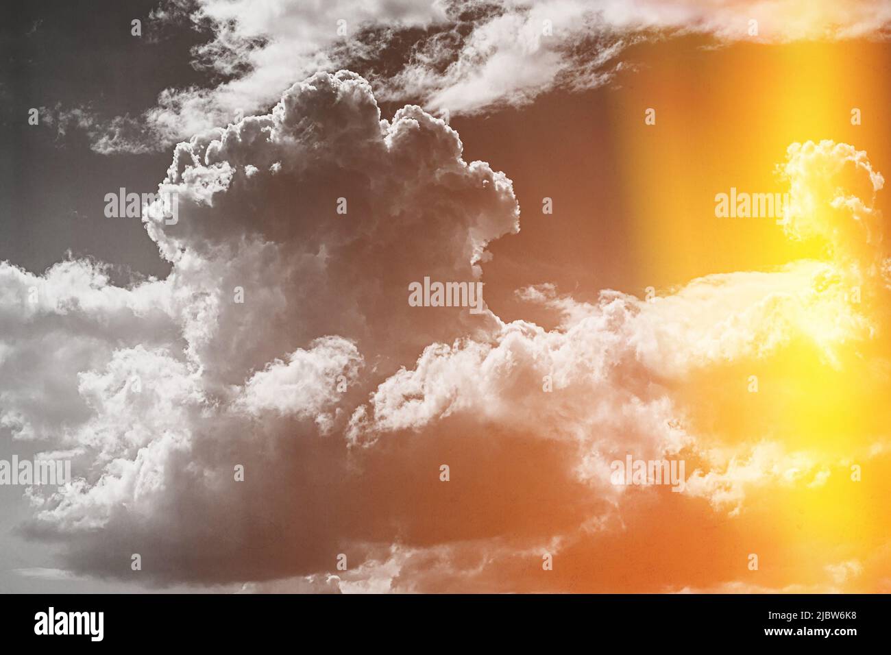 Toned black white yellow Clouds Cloud Sky. Background Cloudscape Abstract colors. Stock Photo