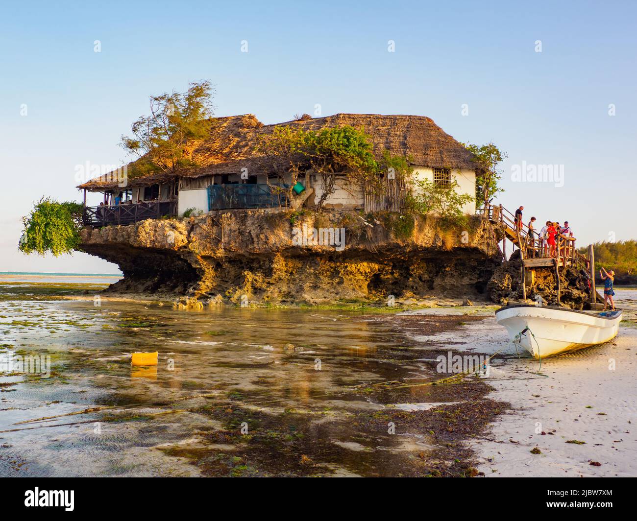 Michamvi, Tanzania - Feb, 2021: Famous 'The Rock' restaurant built on