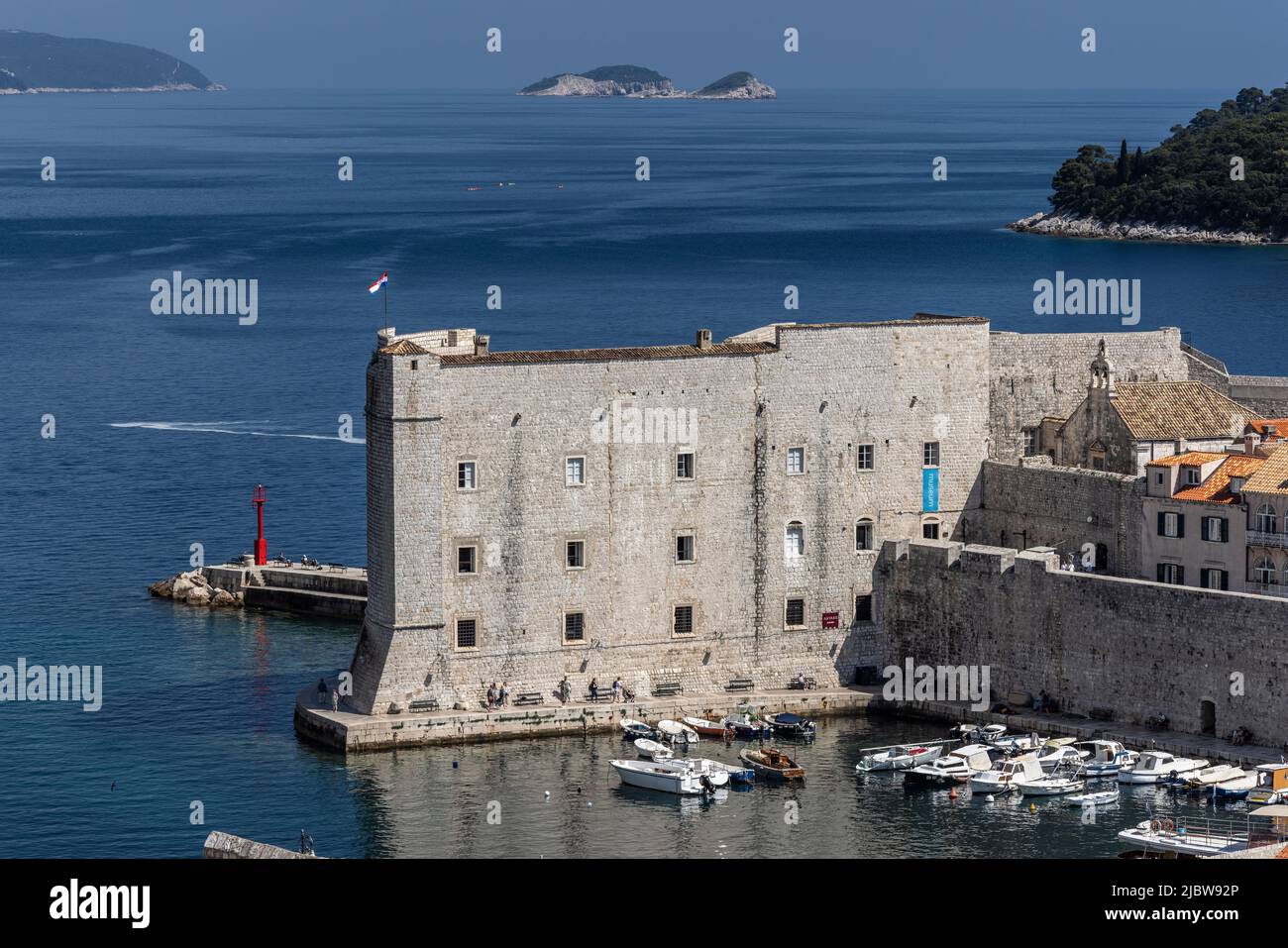 Dubrovnik's Fort St John and Harbor, Croatia Stock Photo