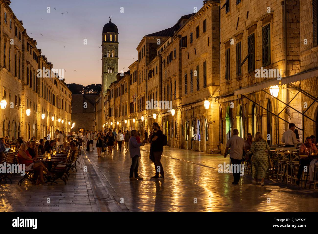 Stradun (Placa) at Night in Dubrovnik, Croatia Stock Photo