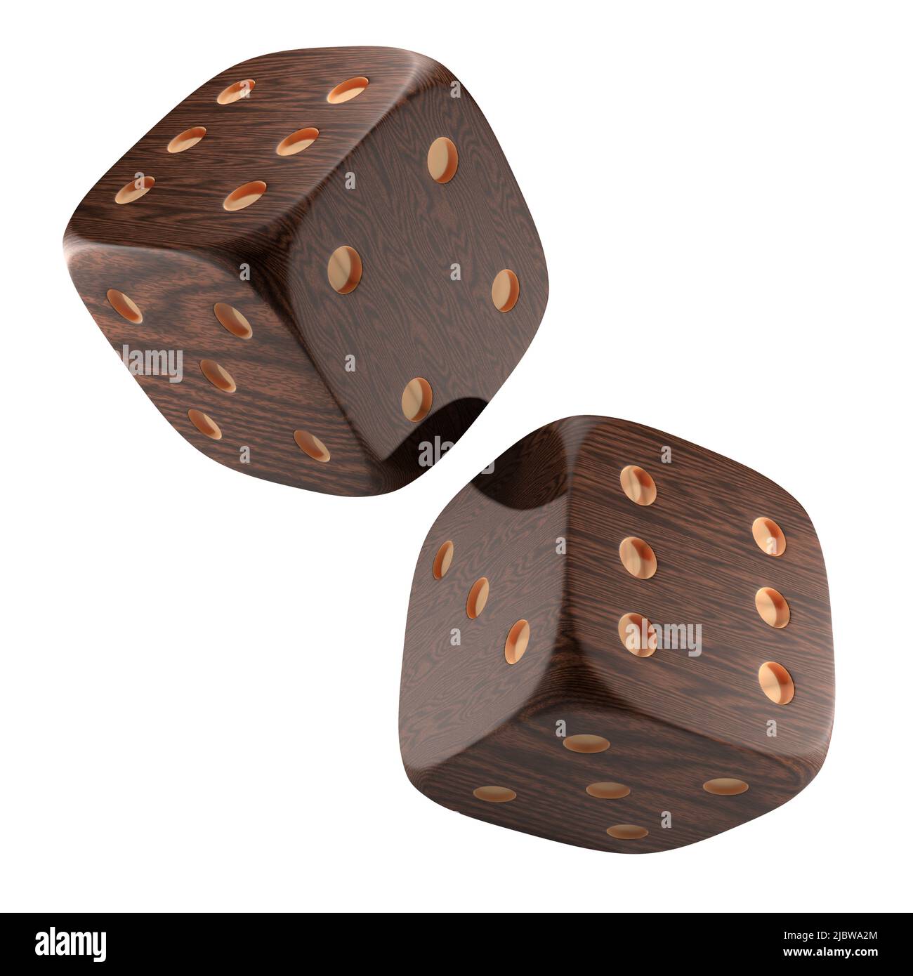 wooden dice with clipping path on a white background. 3d rendering. Stock Photo