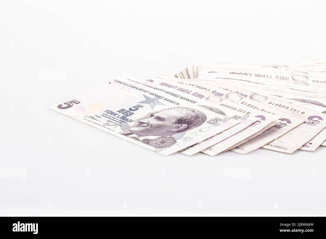 Some Turkish lira banknotes on white Stock Photo Alamy
