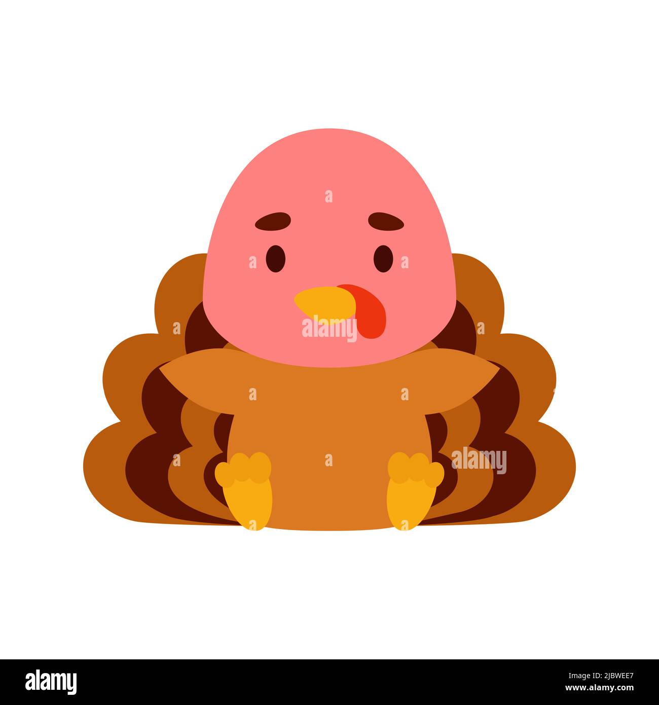 Cute little sitting turkey. Cartoon animal character design for kids t ...