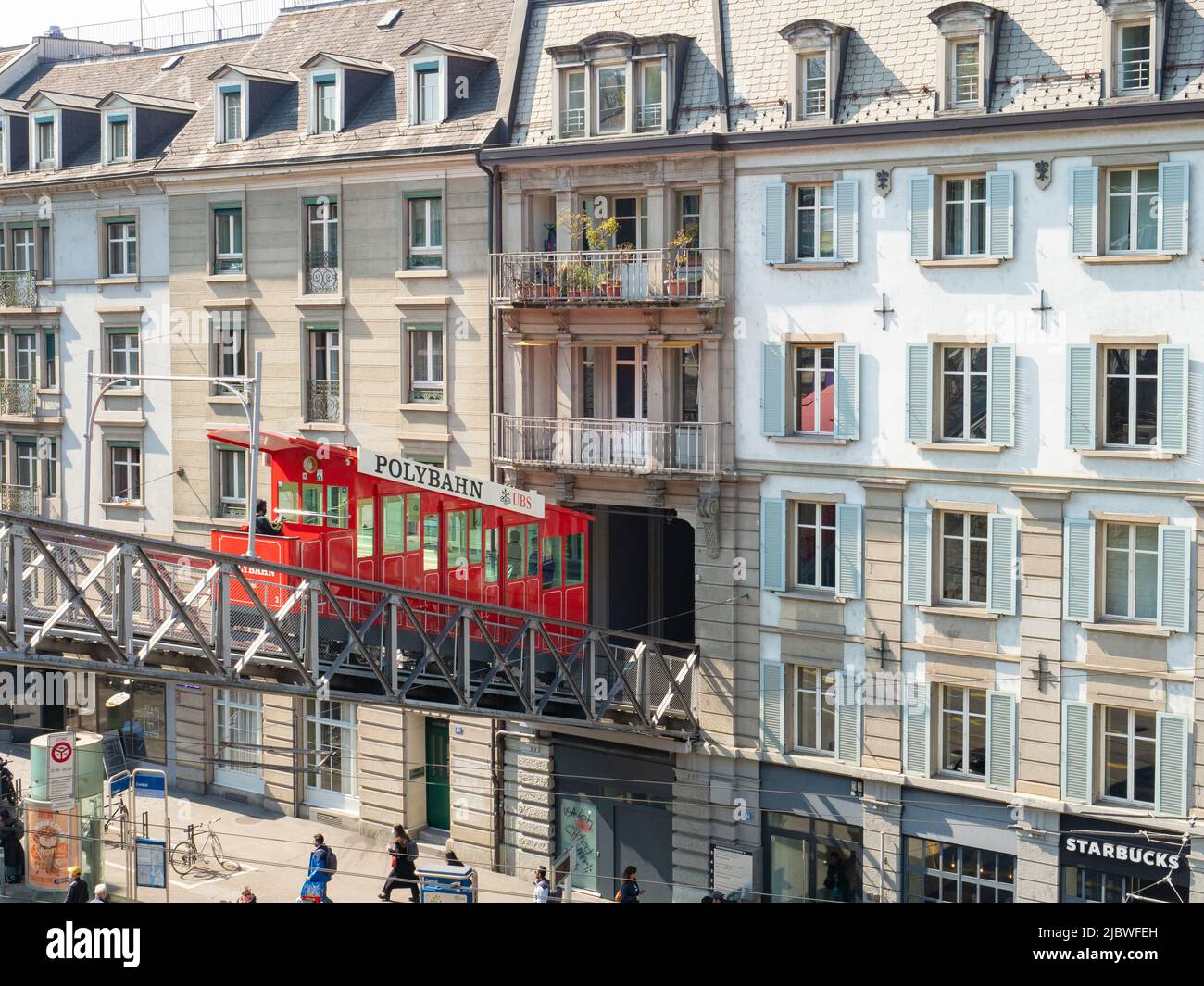 Zurich, Switzerland March 26th 2022 Departure of Polybahn cable car