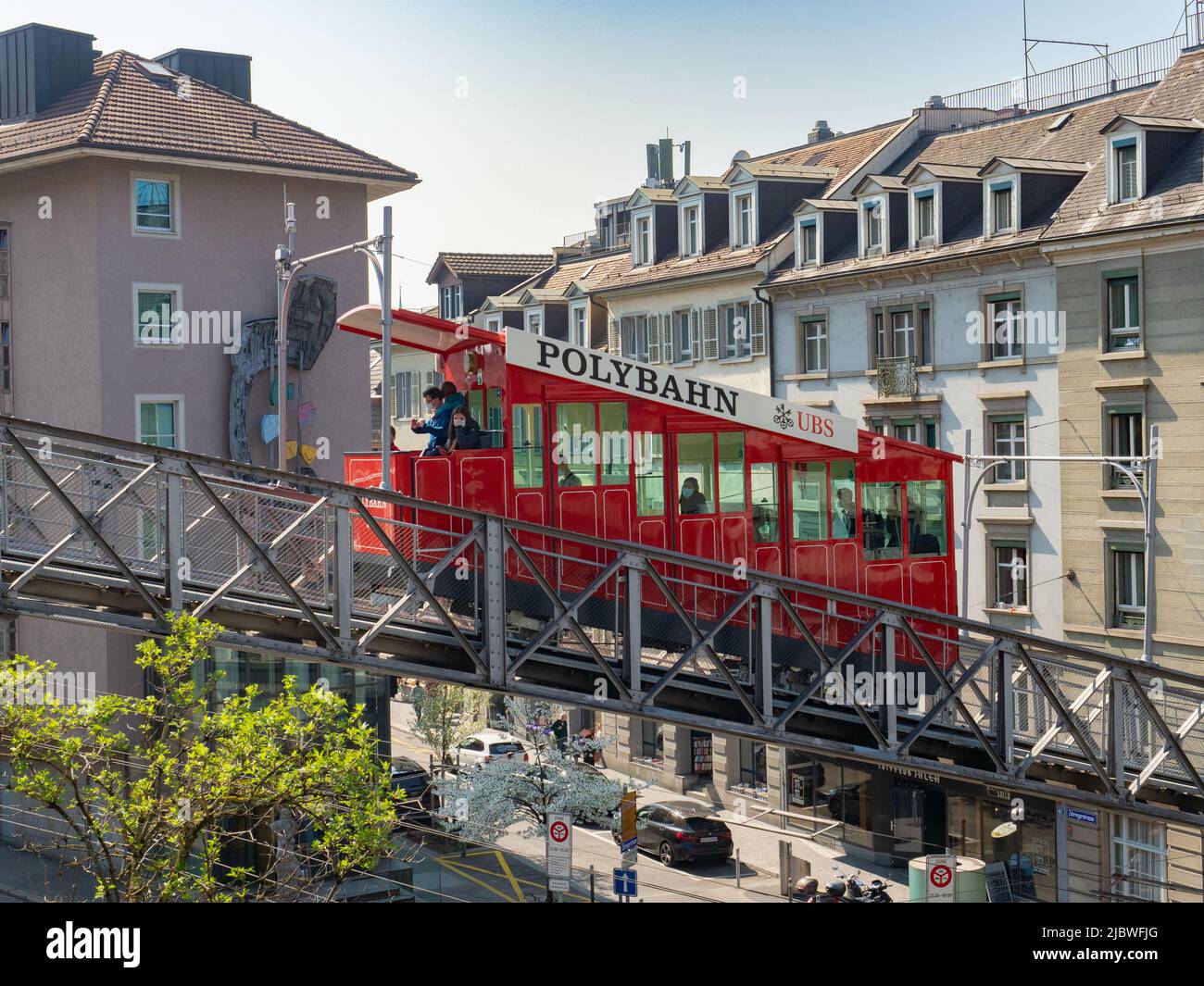 Zurich, Switzerland March 26th 2022 Departure of Polybahn cable car