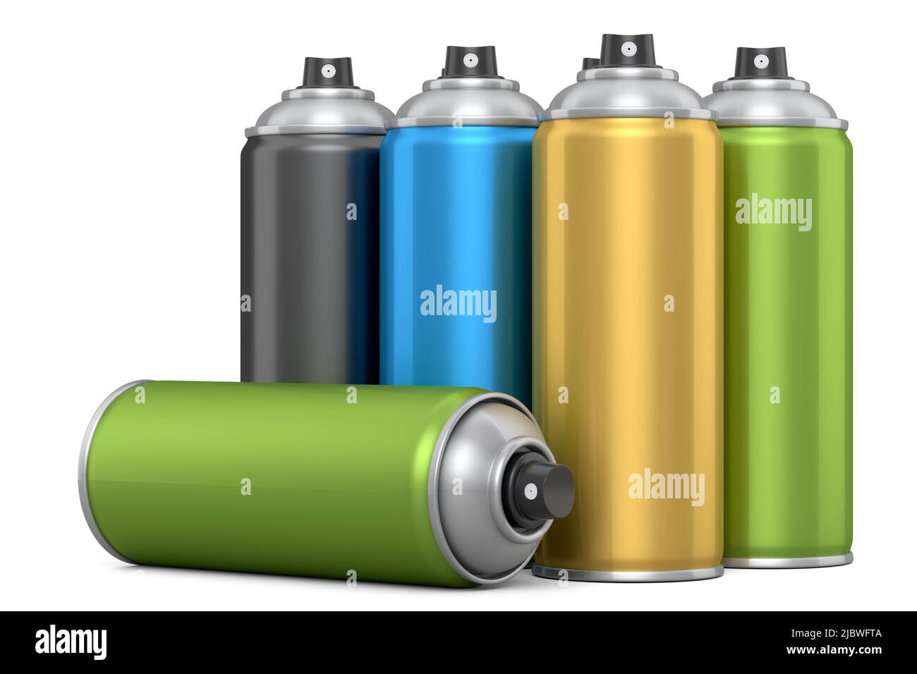Set of spray paint cans isolated on white background. 3d render spray