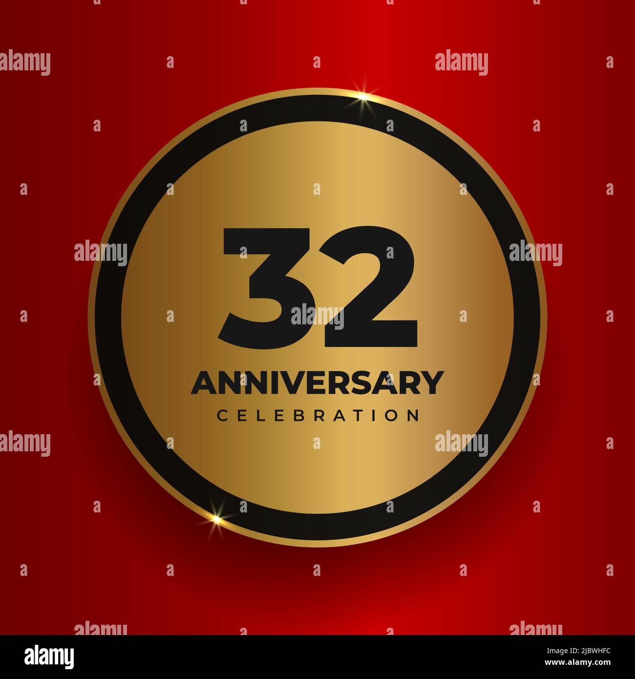 32 years anniversary celebration background. Celebrating 32nd anniversary event party poster template. Vector golden circle with numbers and text on Stock Vector