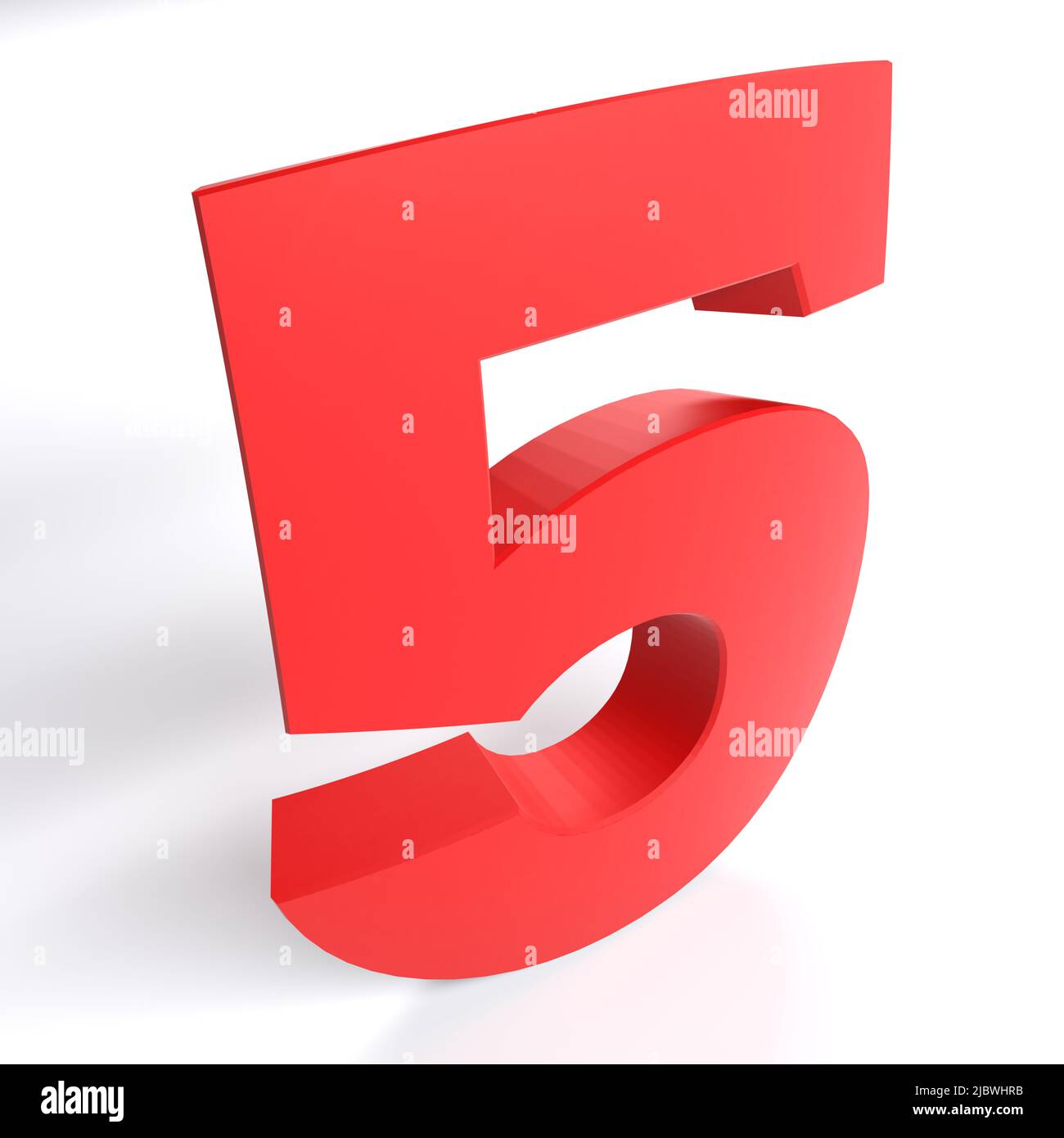 Number 5 in red color isolated on white background - 3D rendering ...