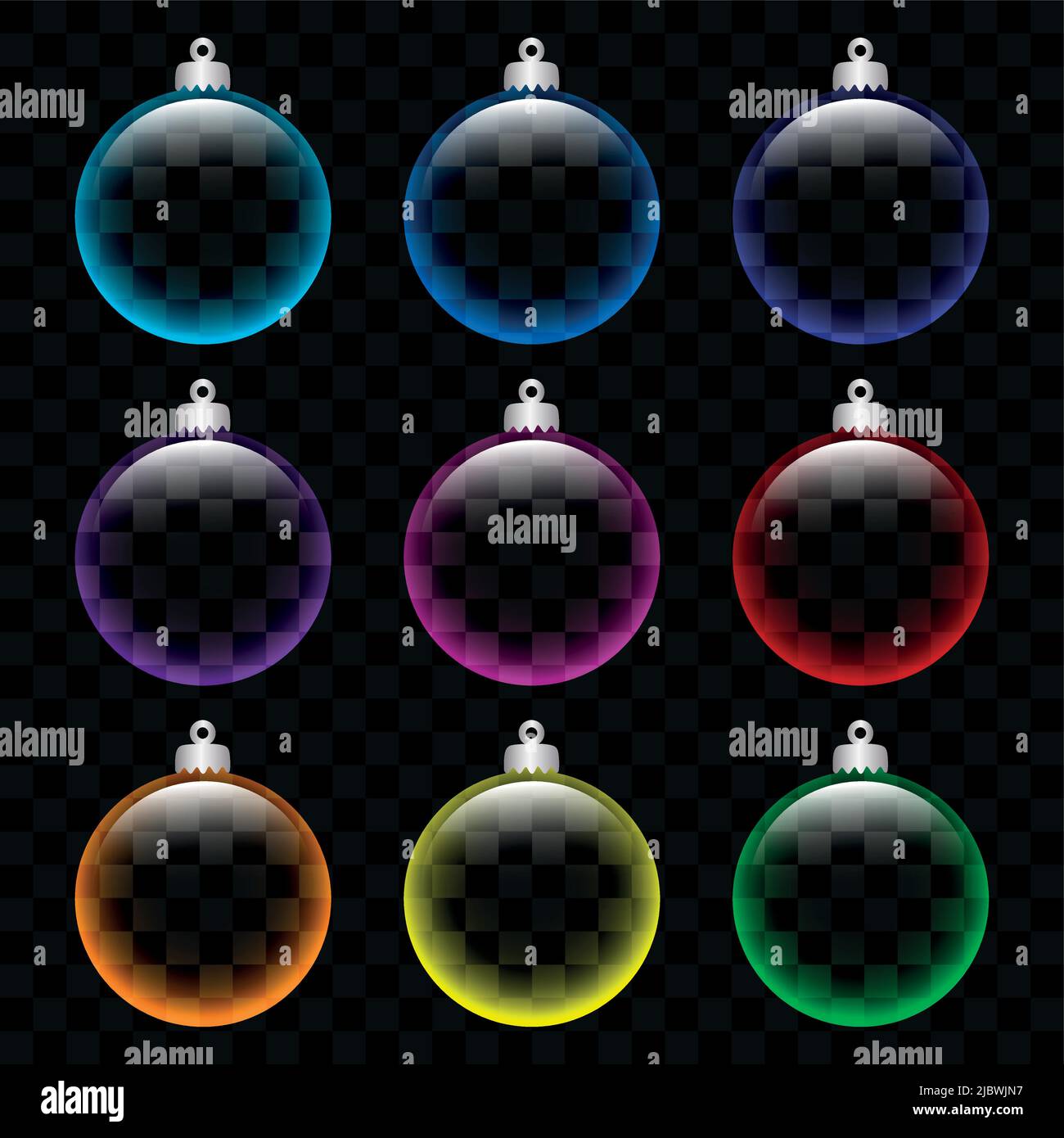 set of colorful Christmas tree balls made of glass on white background