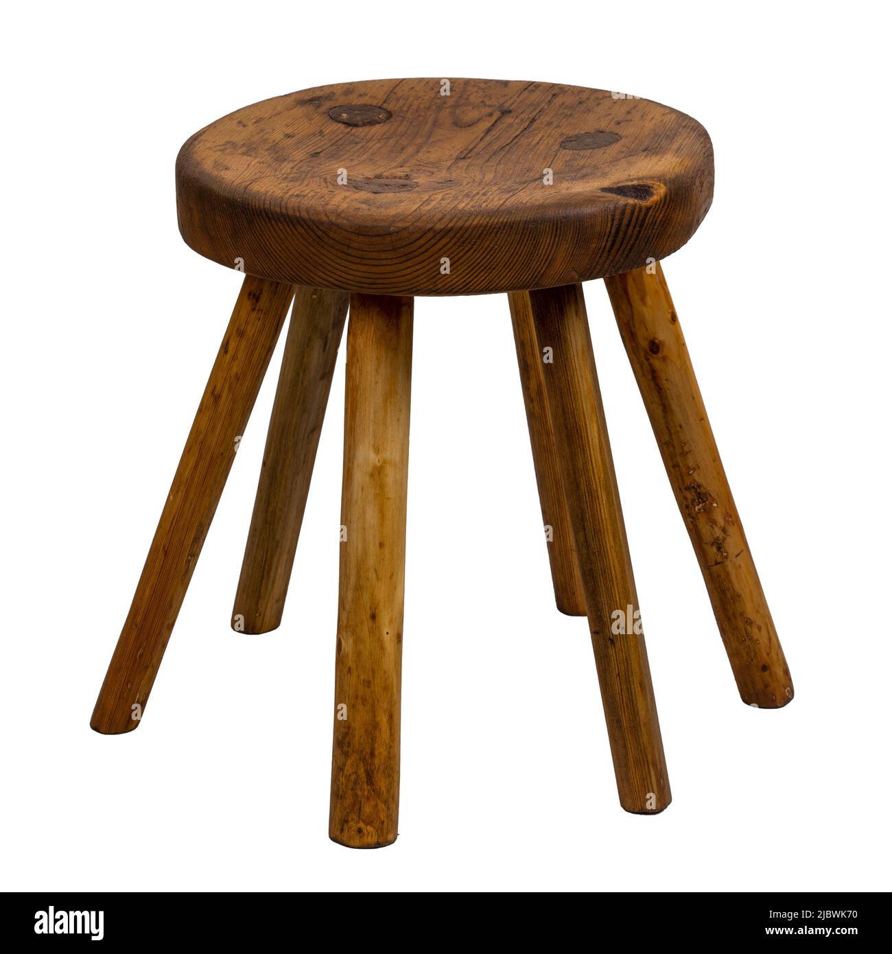 Small brown wooden chair stool isolated on white background Stock Photo