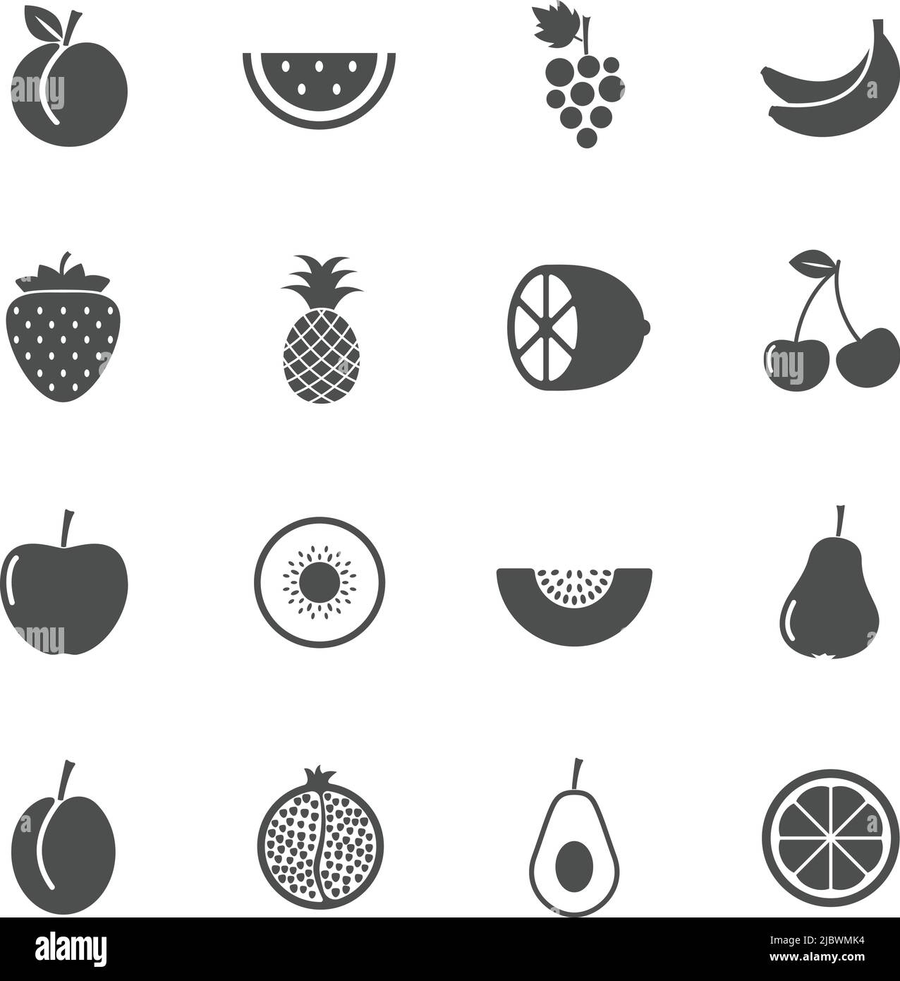 fresh summer fruits vector icons set Stock Vector