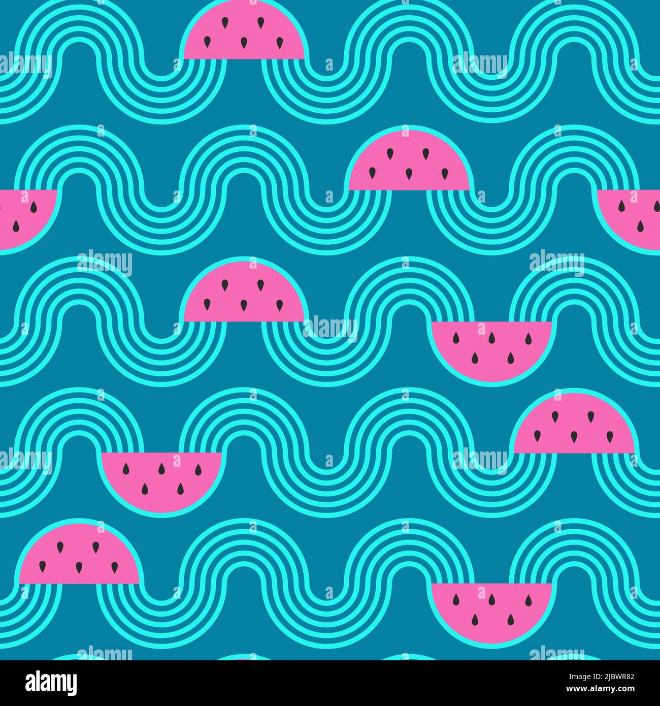 Seamless pattern with watermelon slices waves stripes. Summer, exotic ...