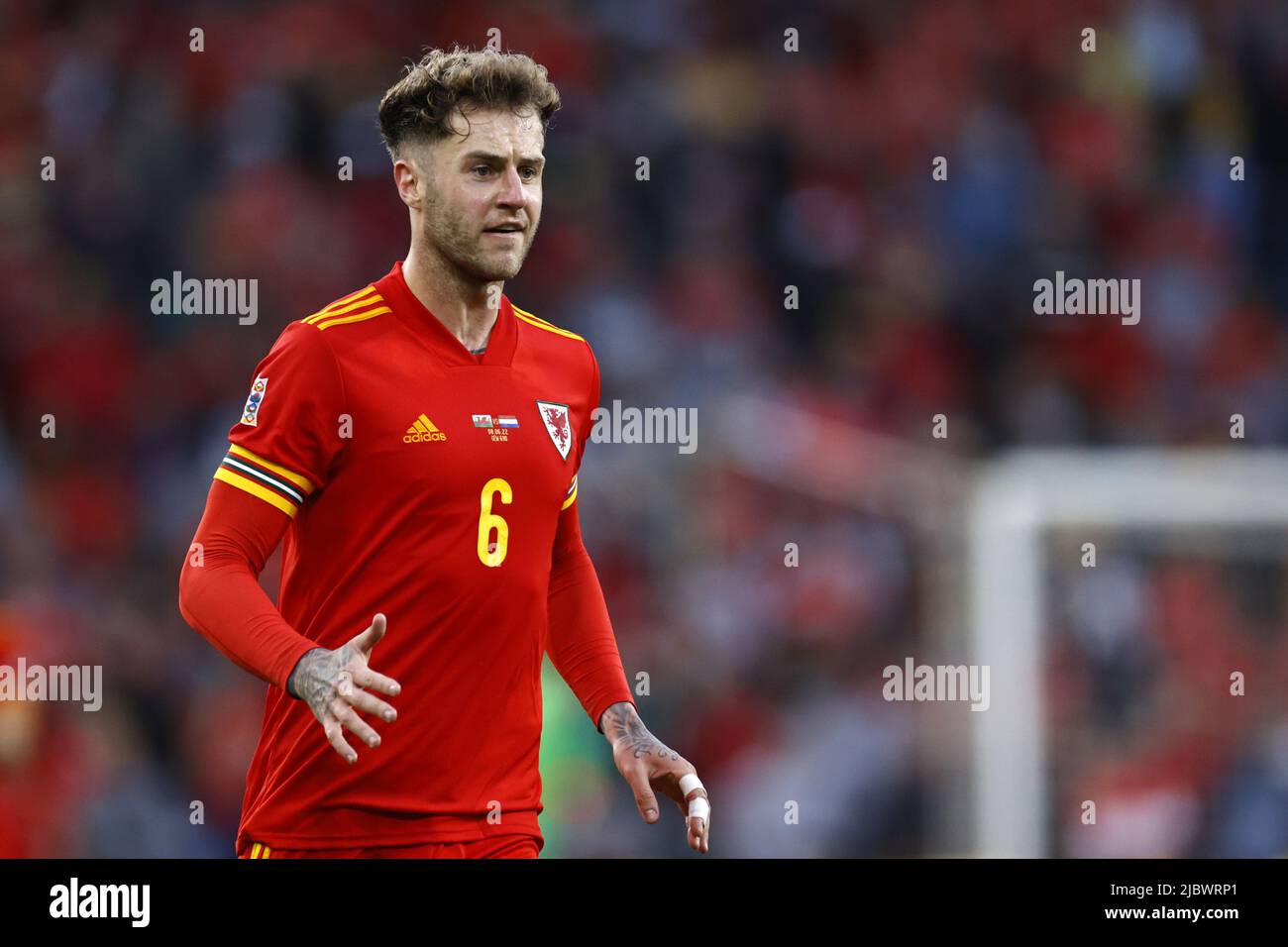 CARDIFF - Joseph Peter Rodon of Wales during the UEFA Nations League match between Wales and the Netherlands at Cardiff City Stadium on June 8, 2022 in Cardiff, Wales. ANP MAURICE VAN STEEN Stock Photo