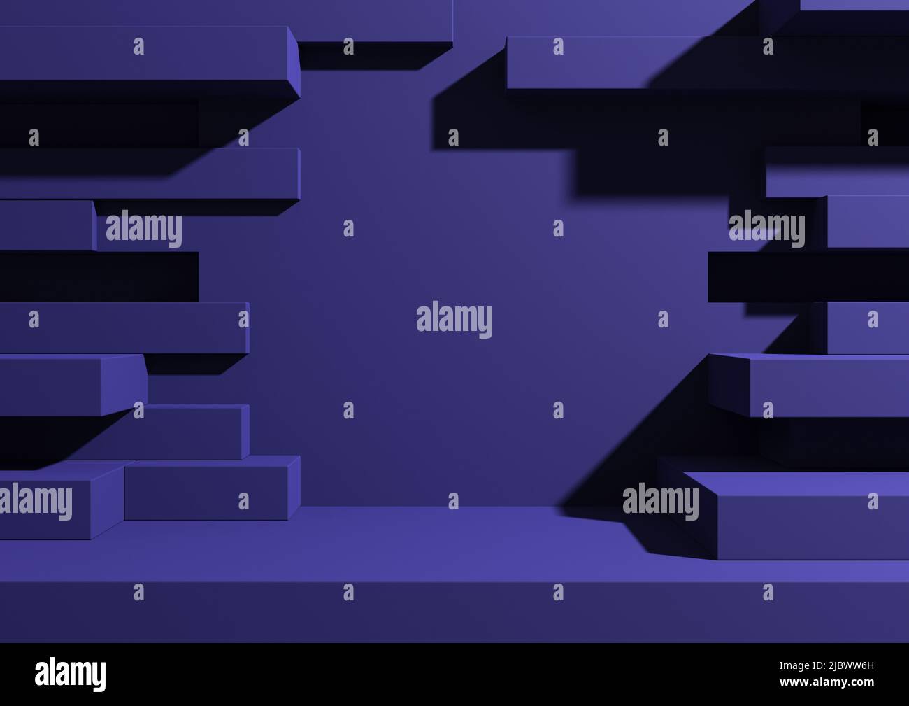 Dark blue 3D rendering product display podium or stand with abstract ...