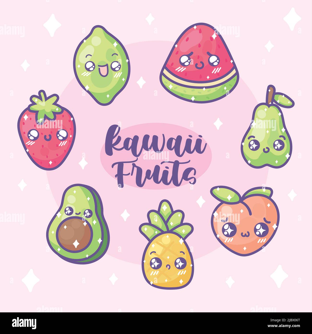 icons kawaii fruits Stock Vector Image & Art Alamy