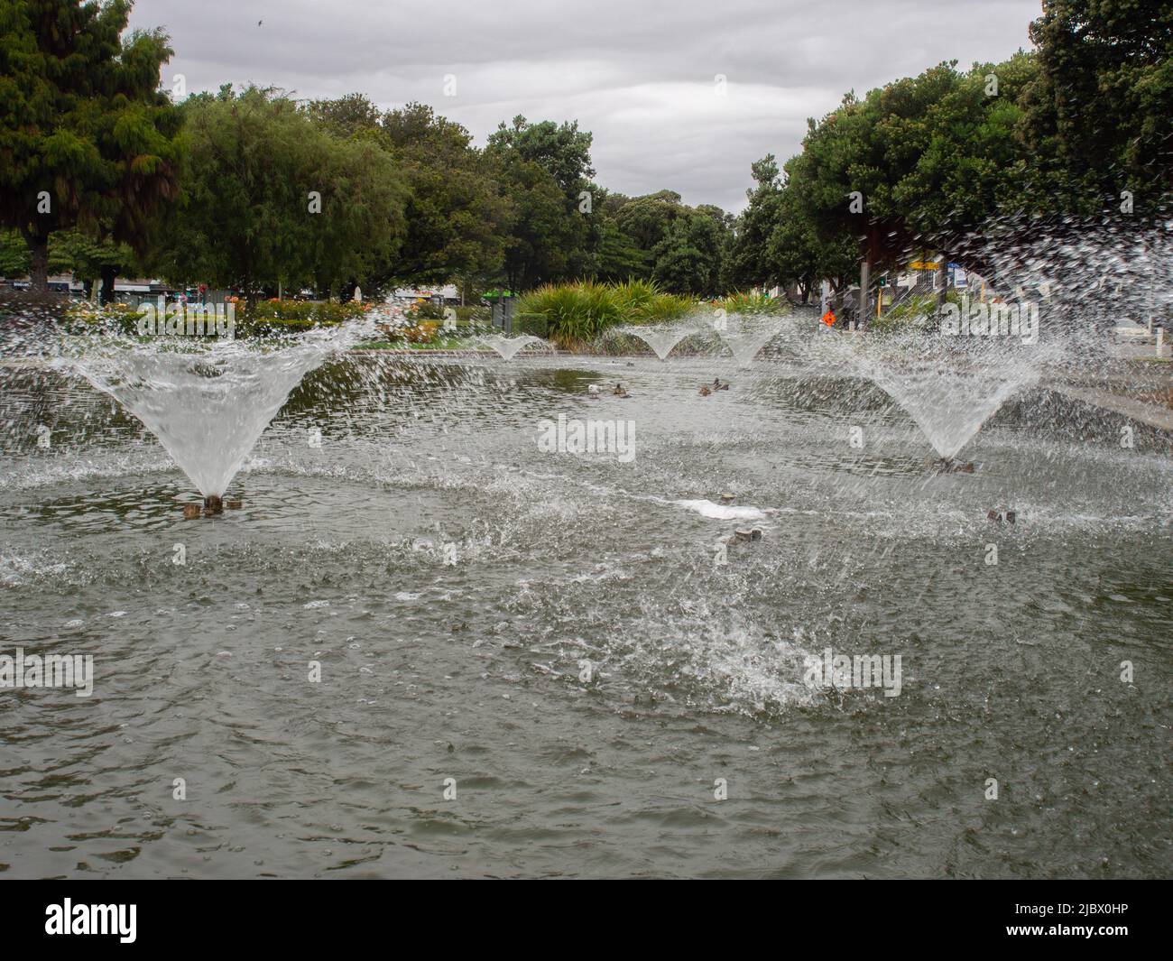Pond Water Fountains Stock Photo