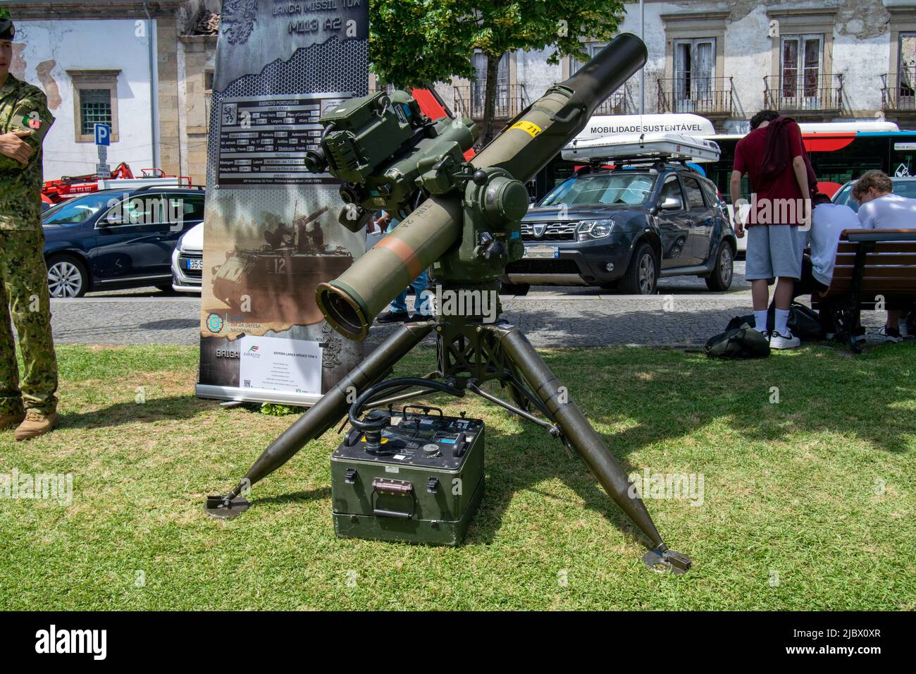 TOW 2 missile launcher, army or military guns, anti-tank missile. Optically tracked, wire-guided missile. Stock Photo