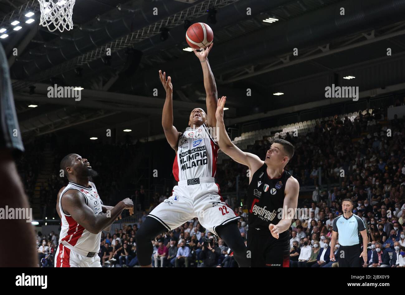 Devon Hall (Armani Exchange Milano) during game 1 of the finals of the  championship playoffs Italian basketball series A1 Segafredo Virtus Bologna  Vs. Armani Exchange Olimpia Milano at the Segafredo Arena -