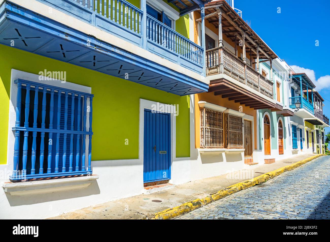 Colorful Traditional Houses in Old Town San Juan, Puerto Rico. Stock Photo