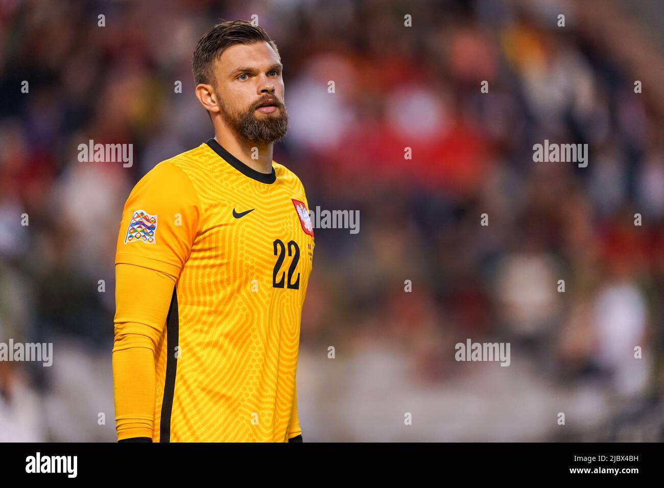 BRUSSELS, BELGIUM - JUNE 8: goalkeeper Bartlomiej Dragowski of Poland during the UEFA Nations League A Group 4 match between the Belgium and Poland at the Stade Roi Baudouin on June 8, 2022 in Brussels, Belgium (Photo by Joris Verwijst/Orange Pictures) Stock Photo
