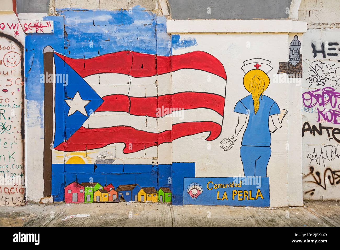 Graffiti in San Juan, Puerto Rico on a sunny day. Stock Photo