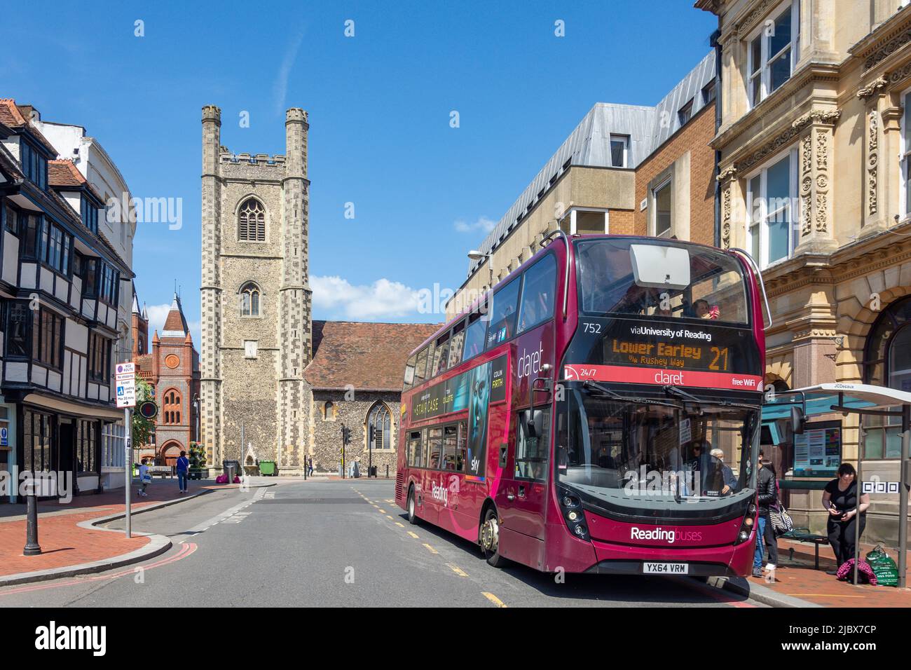 Local double-decker bus, Market Place, Reading, Berkshire, England, United Kingdom Stock Photo