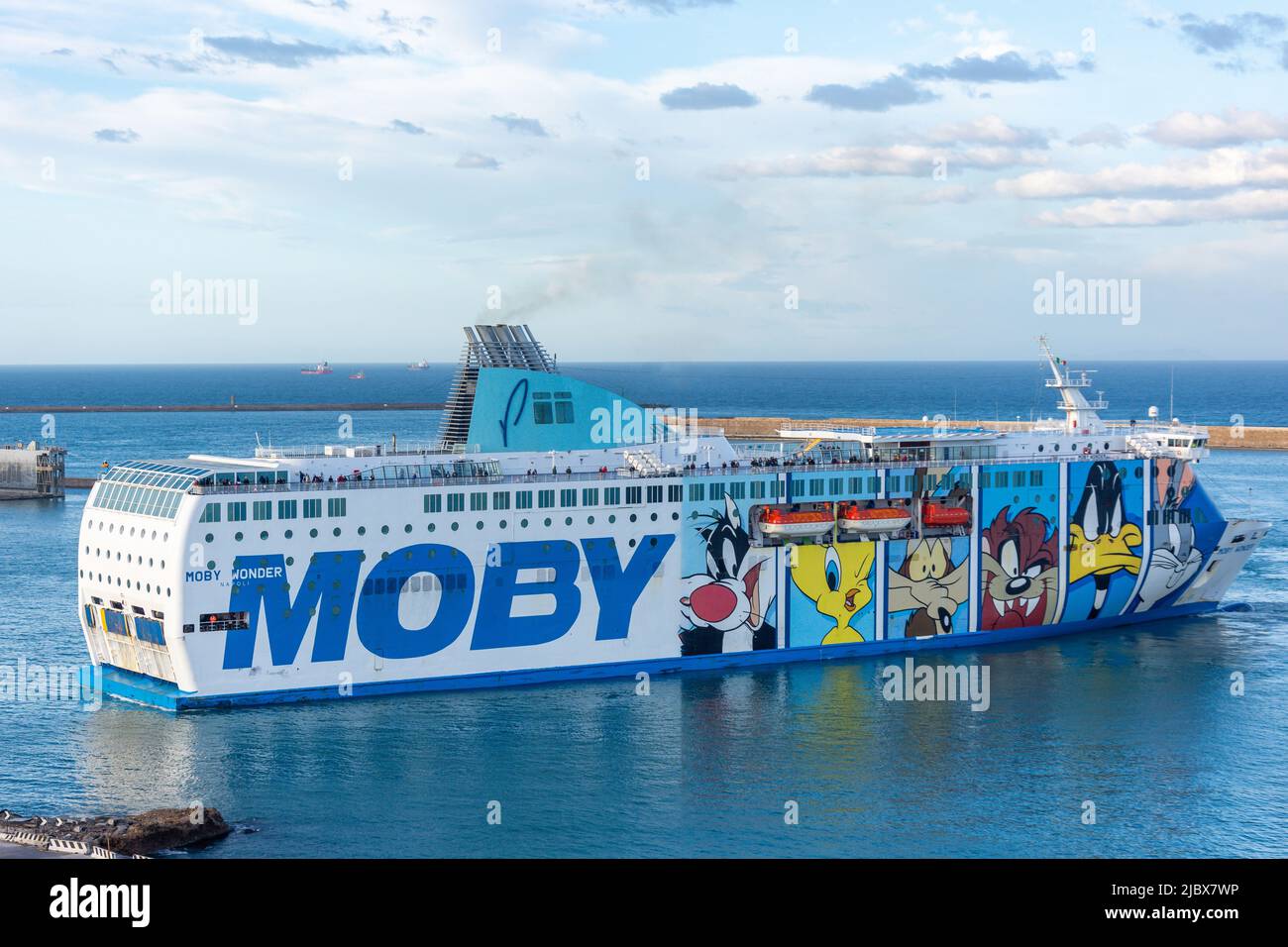 Moby Wonder ferry boat in Port of Livorno, Livorno, Tuscany Region, Italy Stock Photo