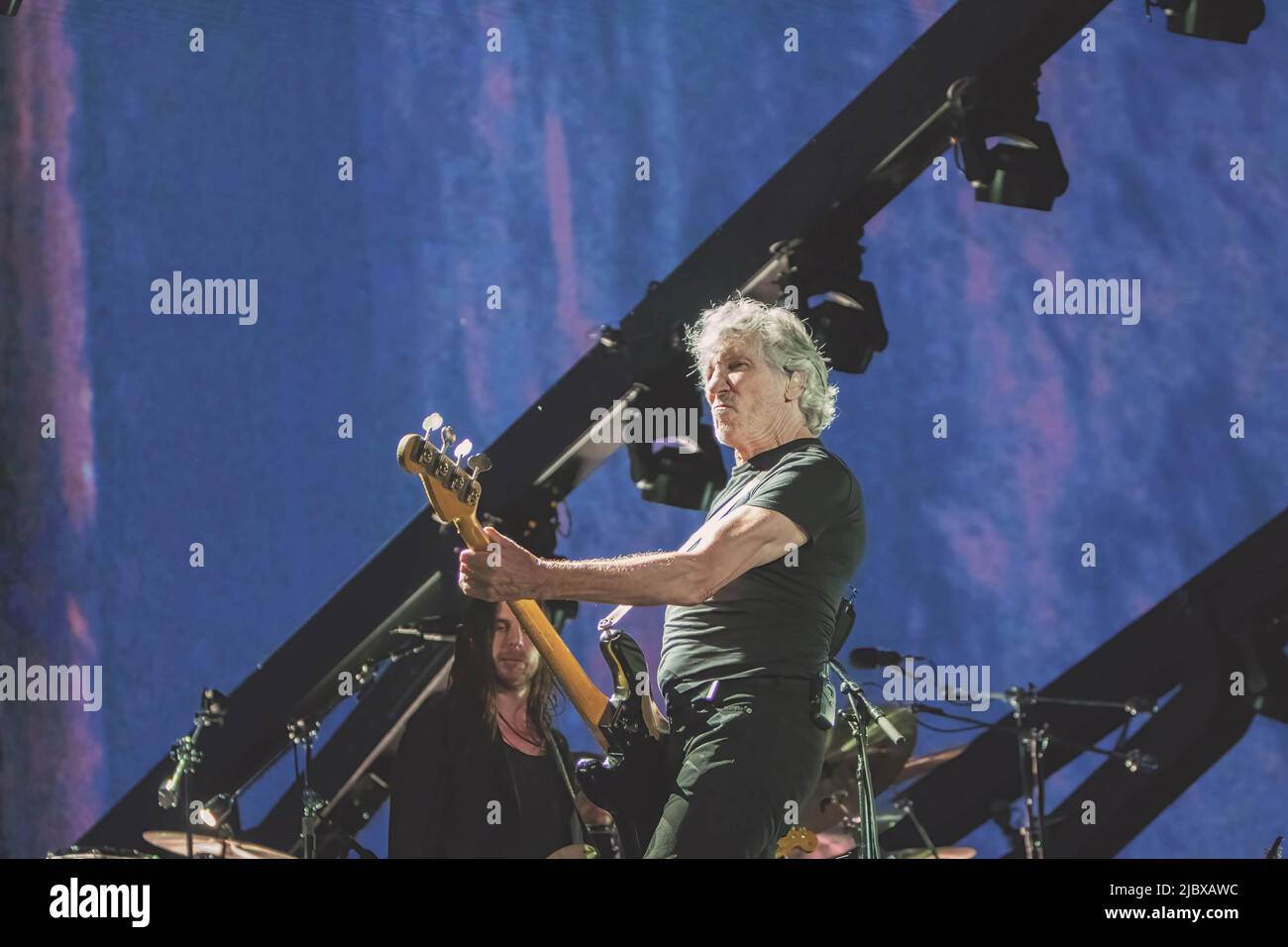 Roger Waters performs on stage during his tour 'Us + Them' at Circo Massimo in Rome. Stock Photo